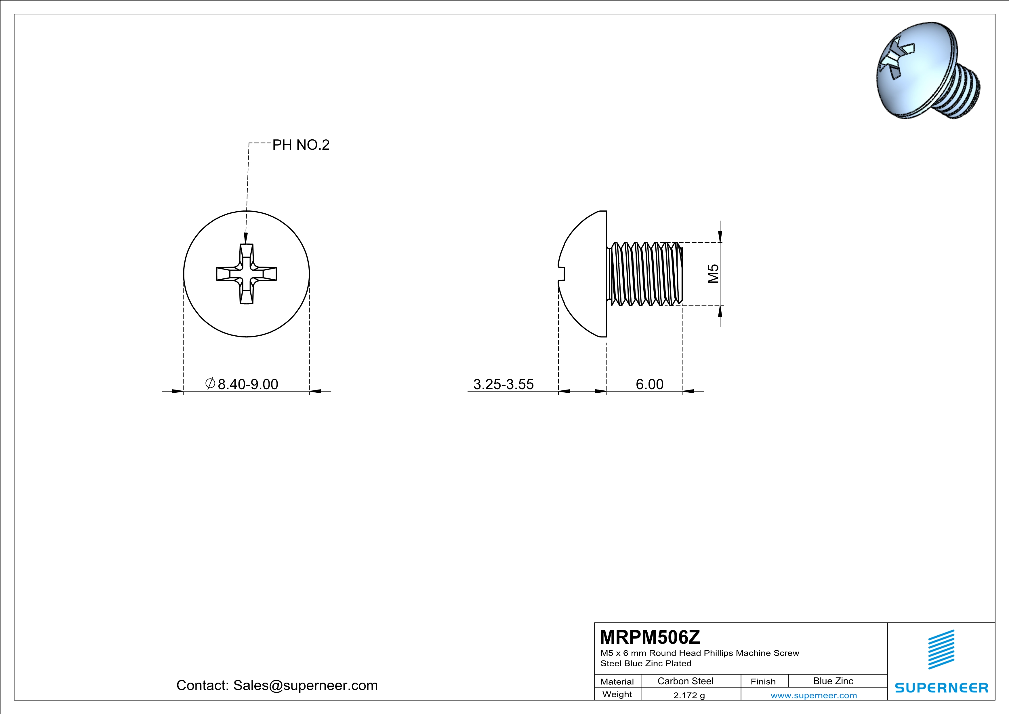 M5 x 6 mm Round Head Phillips Machine Screw Steel Blue Zinc Plated