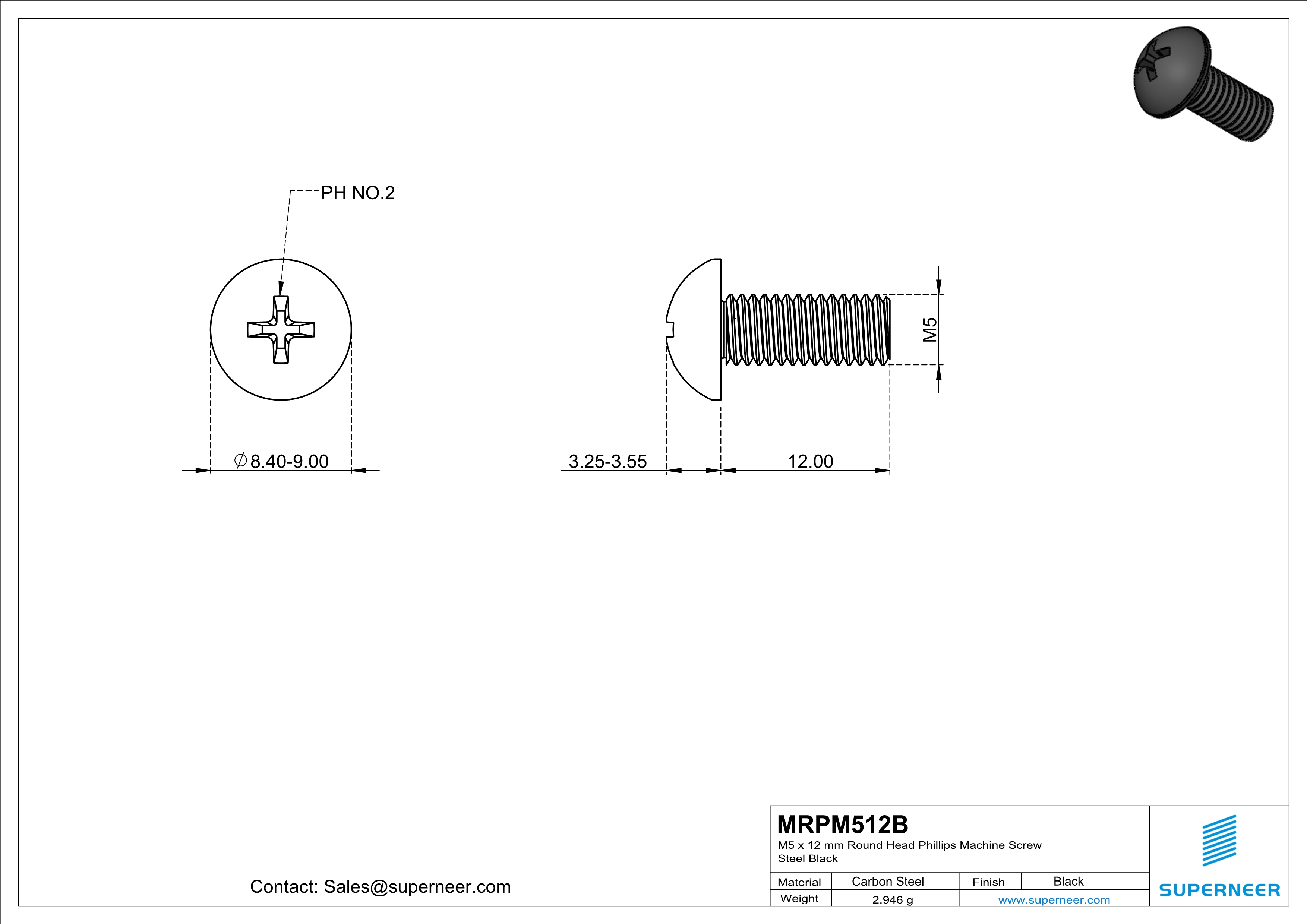 M5 x 12 mm Round Head Phillips Machine Screw Steel Black