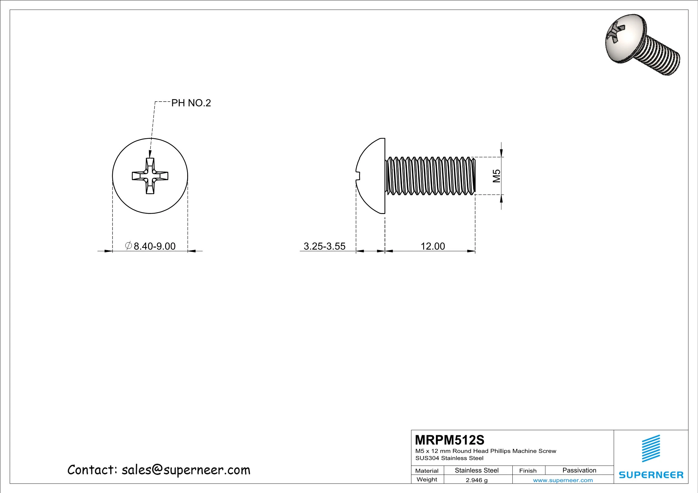 M5 x 12 mm Round Head Phillips Machine Screw SUS304 Stainless Steel Inox