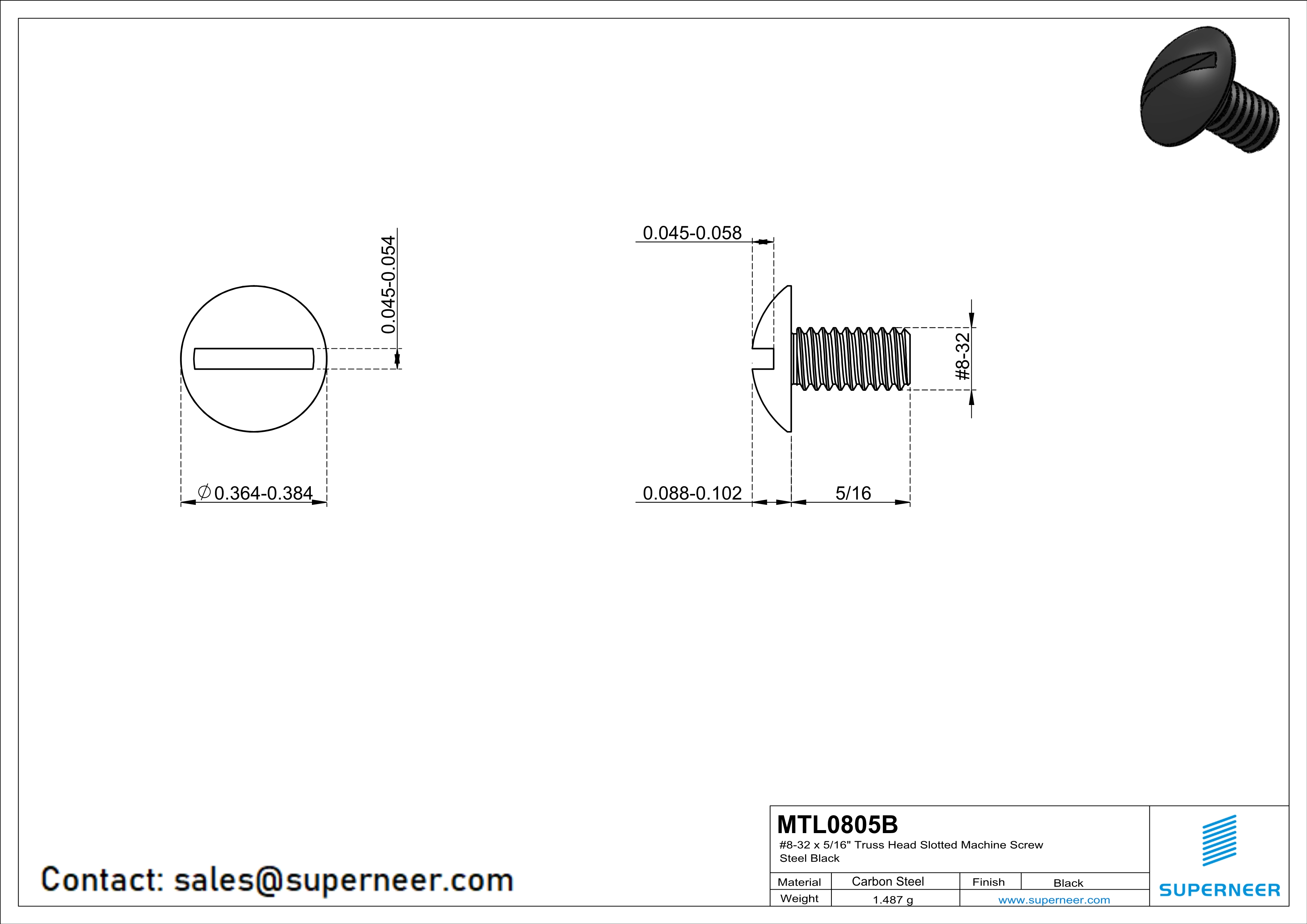 8-32 x 5/16" Truss Head Slotted Machine Screw Steel Black