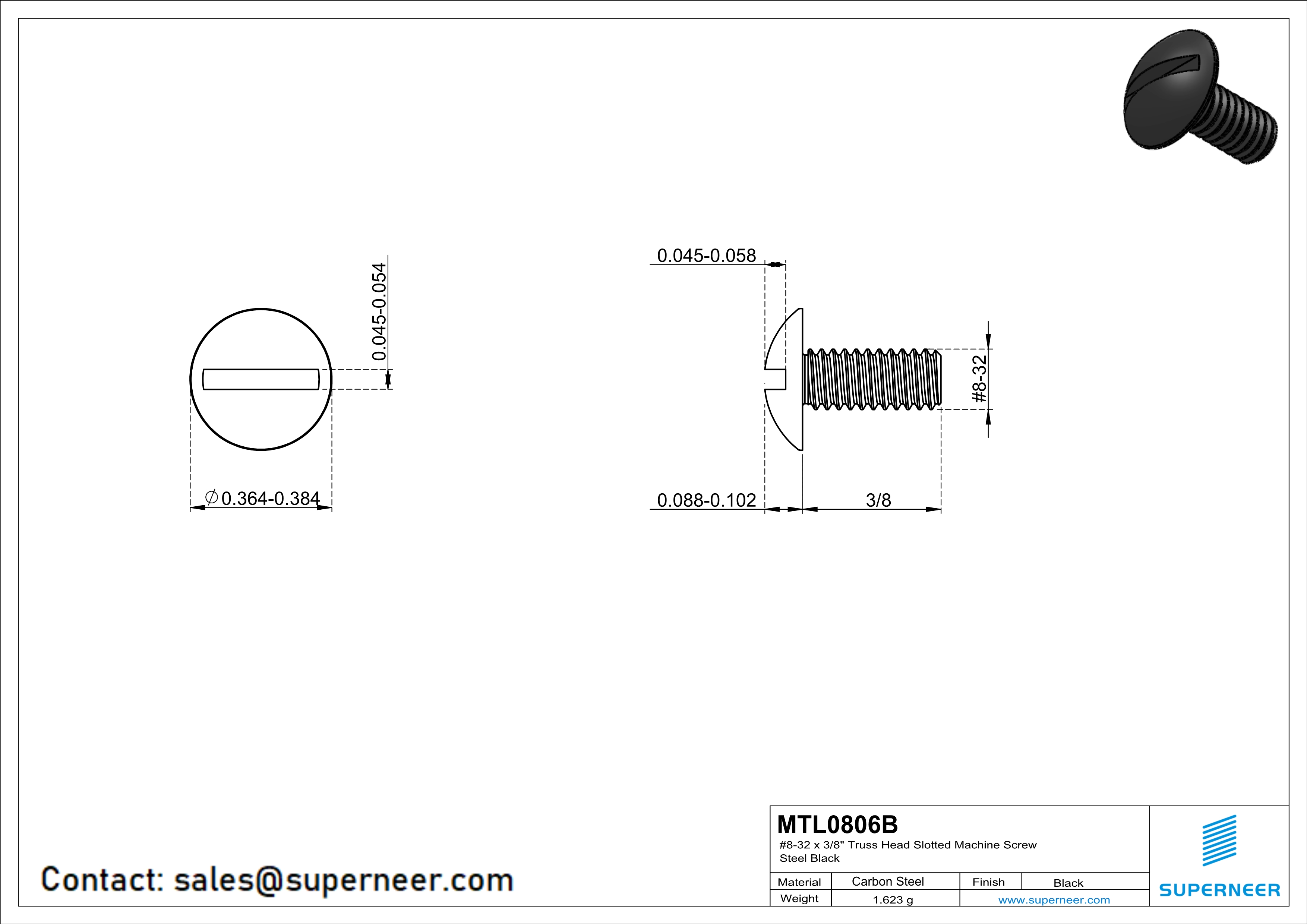 8-32 x 3/8" Truss Head Slotted Machine Screw Steel Black