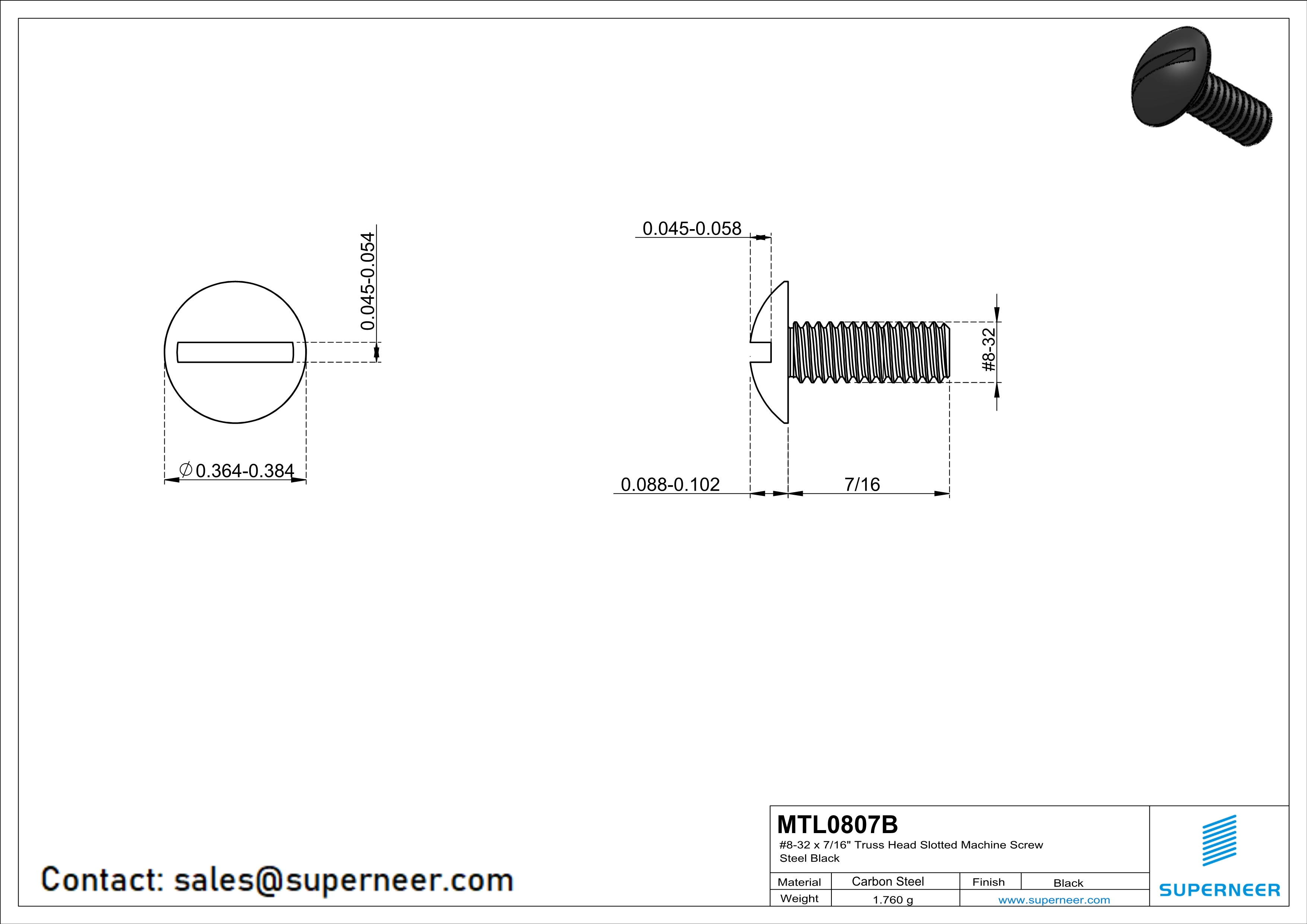 8-32 x 7/16" Truss Head Slotted Machine Screw Steel Black