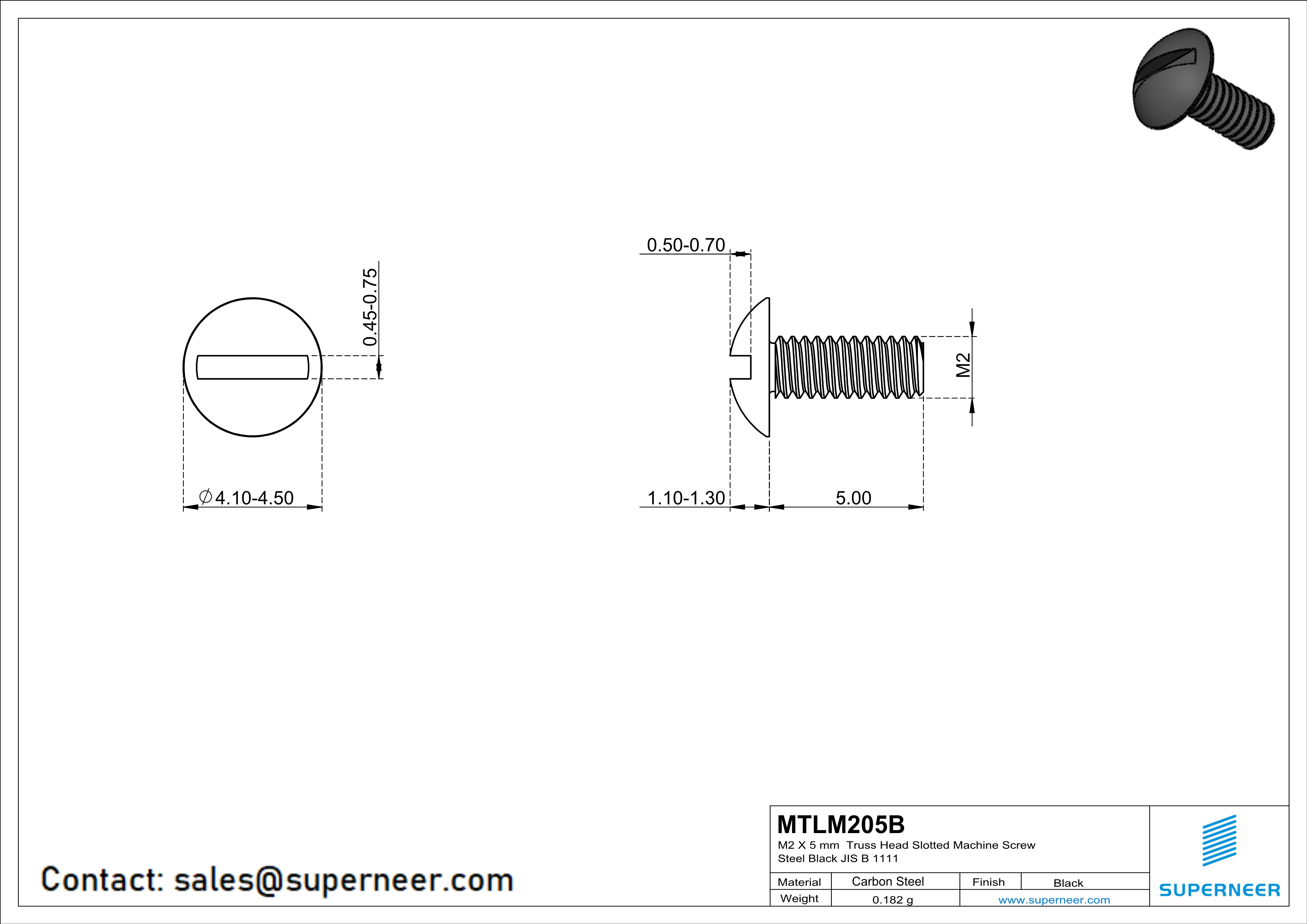 M2 x 5 mm Truss Head Slotted Machine Screw Steel Black JIS B 1111