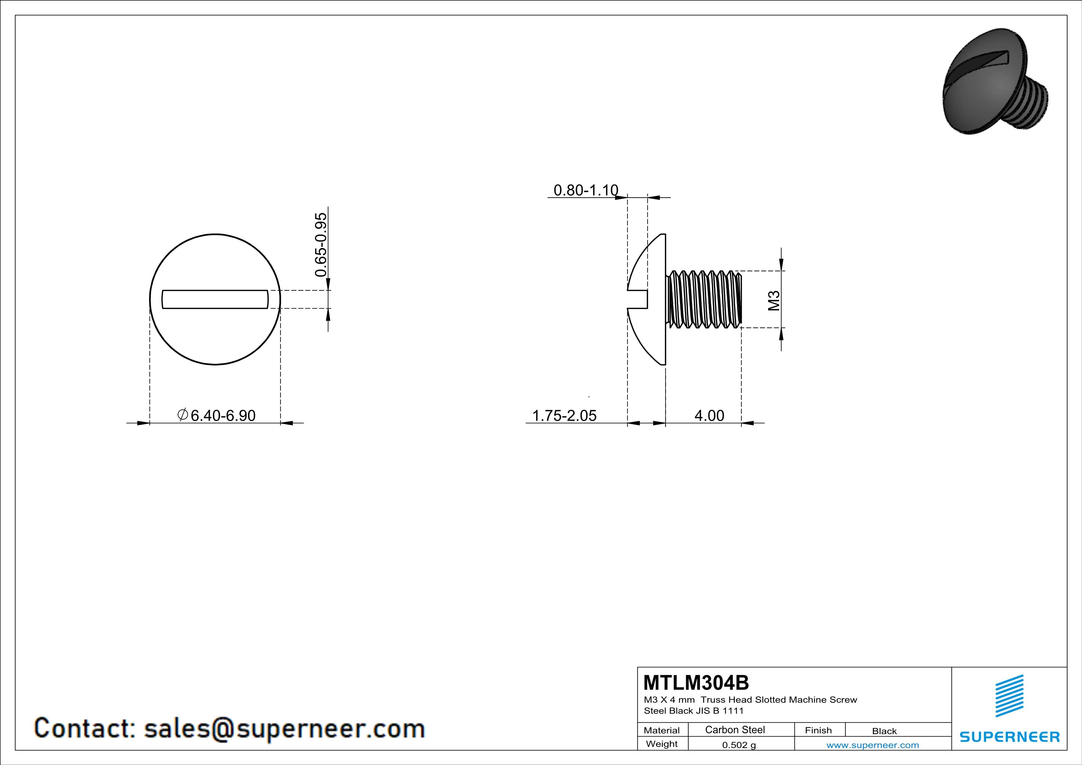 M3 x 4 mm Truss Head Slotted Machine Screw Steel Black JIS B 1111