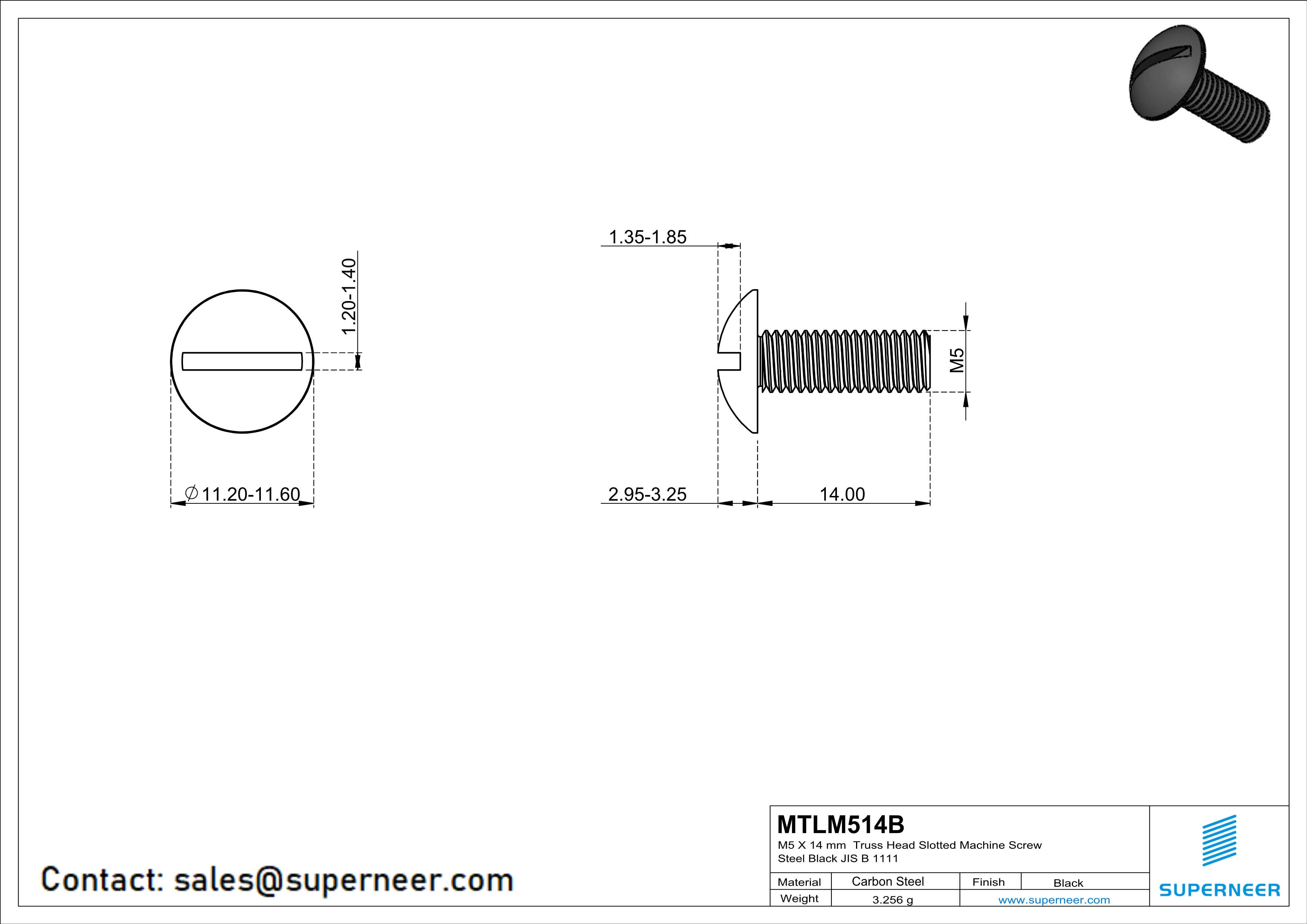 M5 x 14 mm Truss Head Slotted Machine Screw Steel Black JIS B 1111