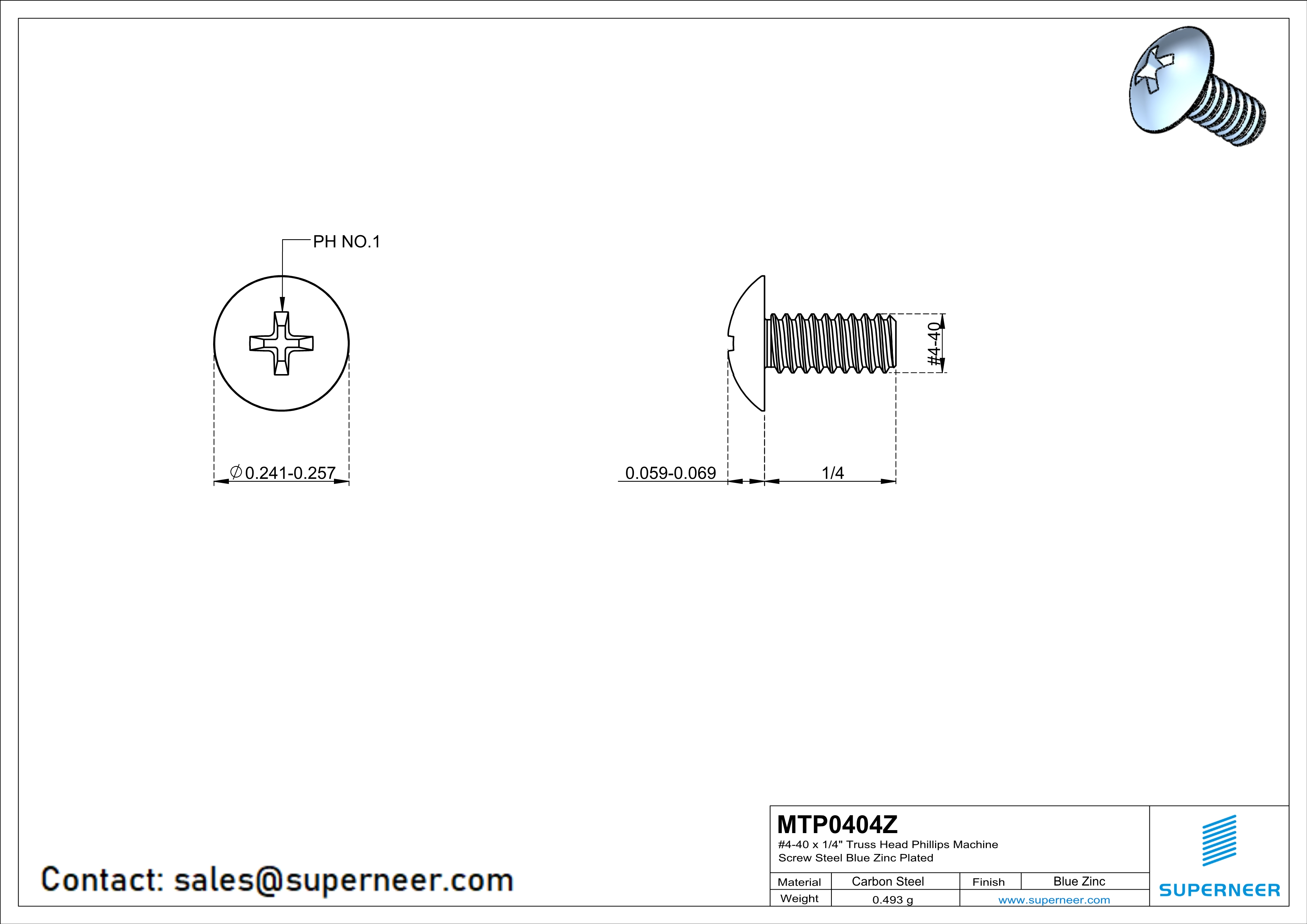 4-40 x 1/4" Truss Head Phillips Machine Screw Steel Blue Zinc Plated