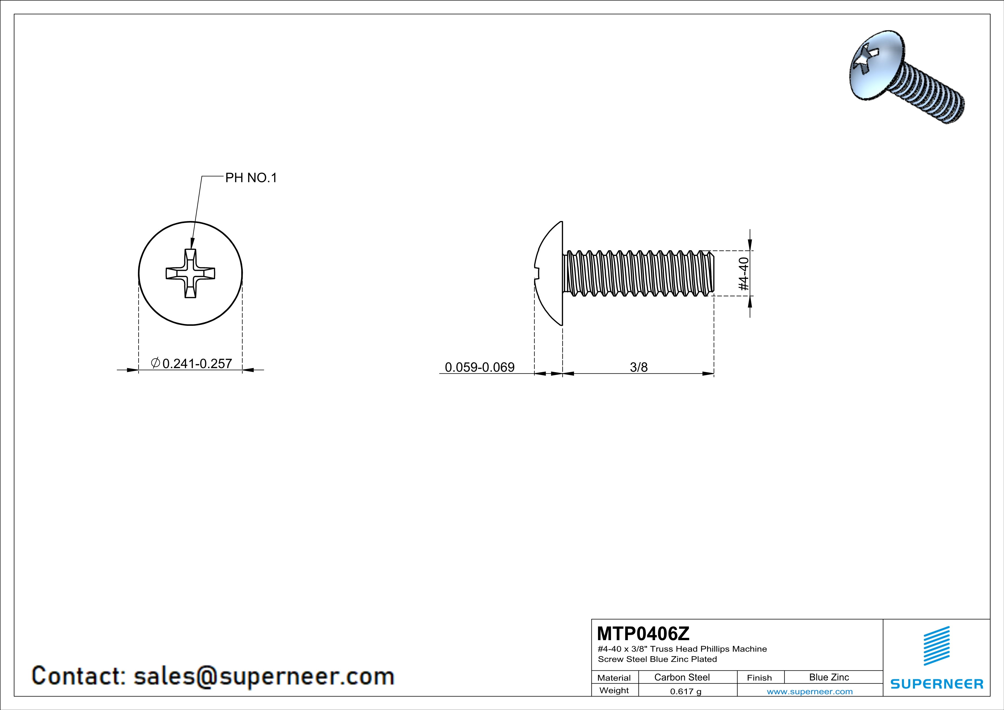 4-40 x 3/8" Truss Head Phillips Machine Screw Steel Blue Zinc Plated