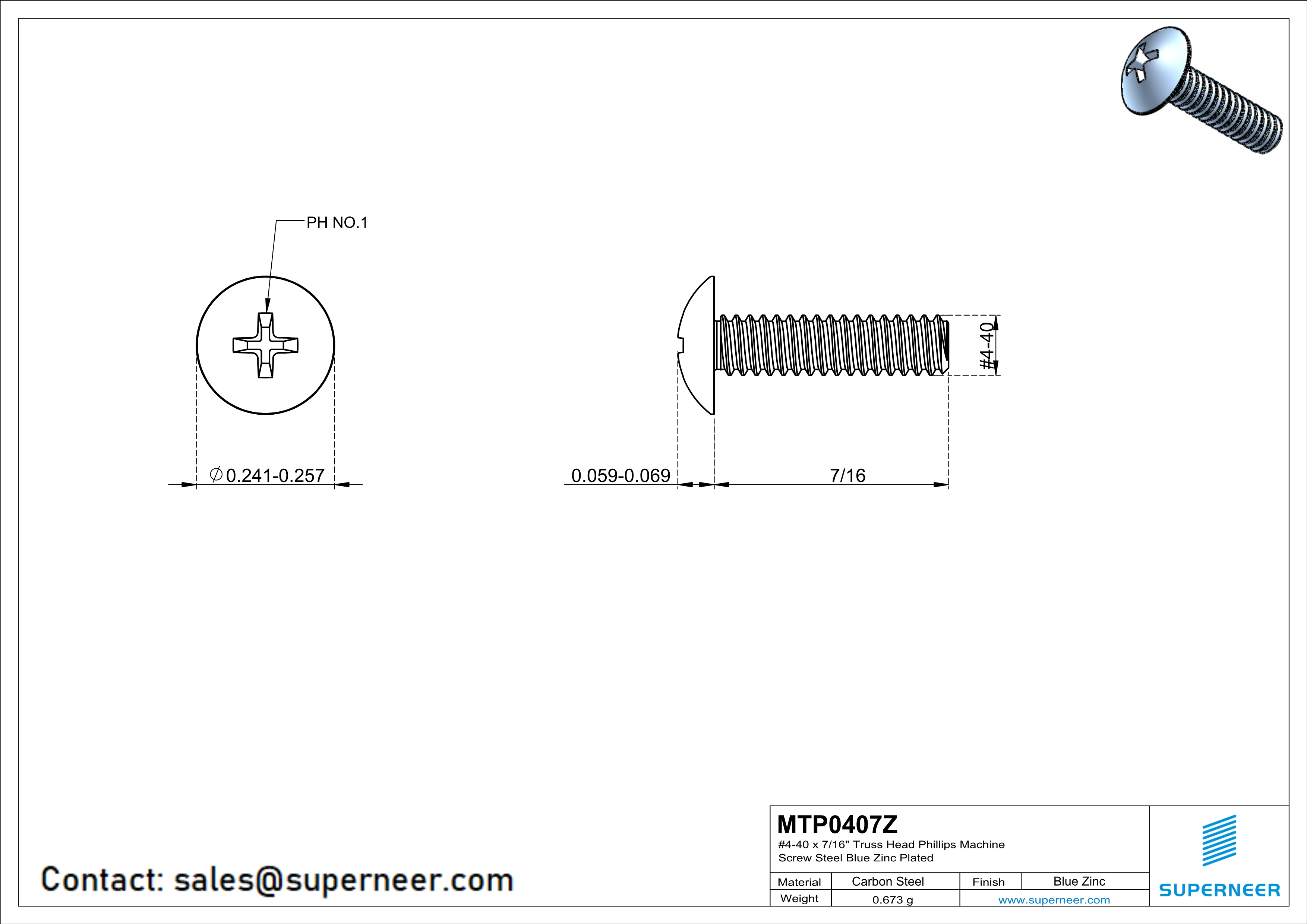 4-40 x 7/16" Truss Head Phillips Machine Screw Steel Blue Zinc Plated