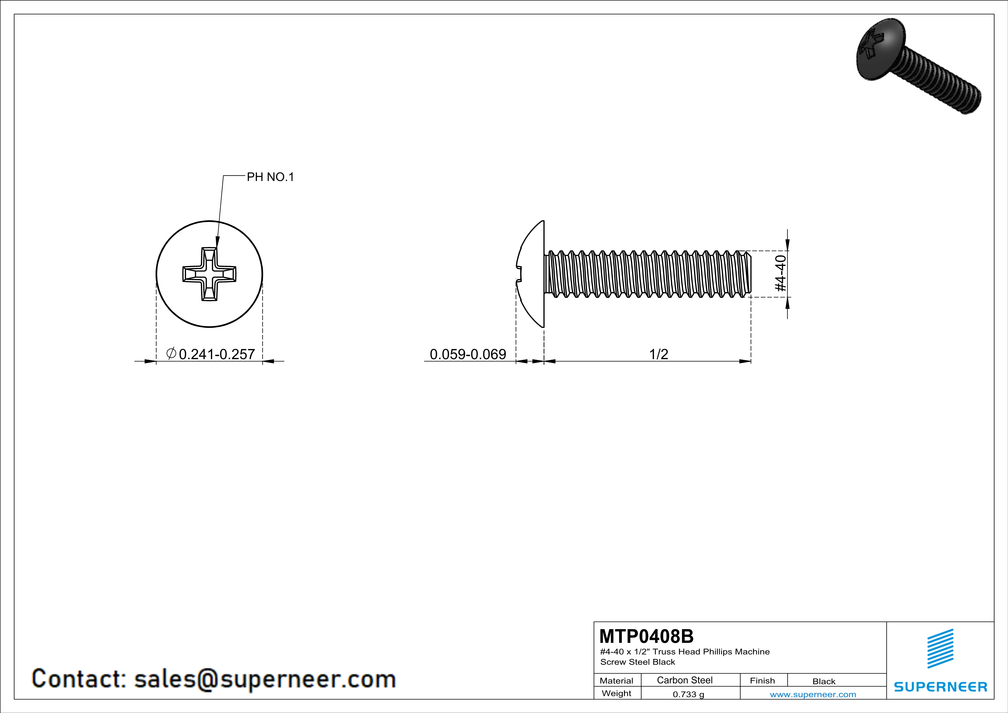 4-40 x 1/2" Truss Head Phillips Machine Screw Steel Black