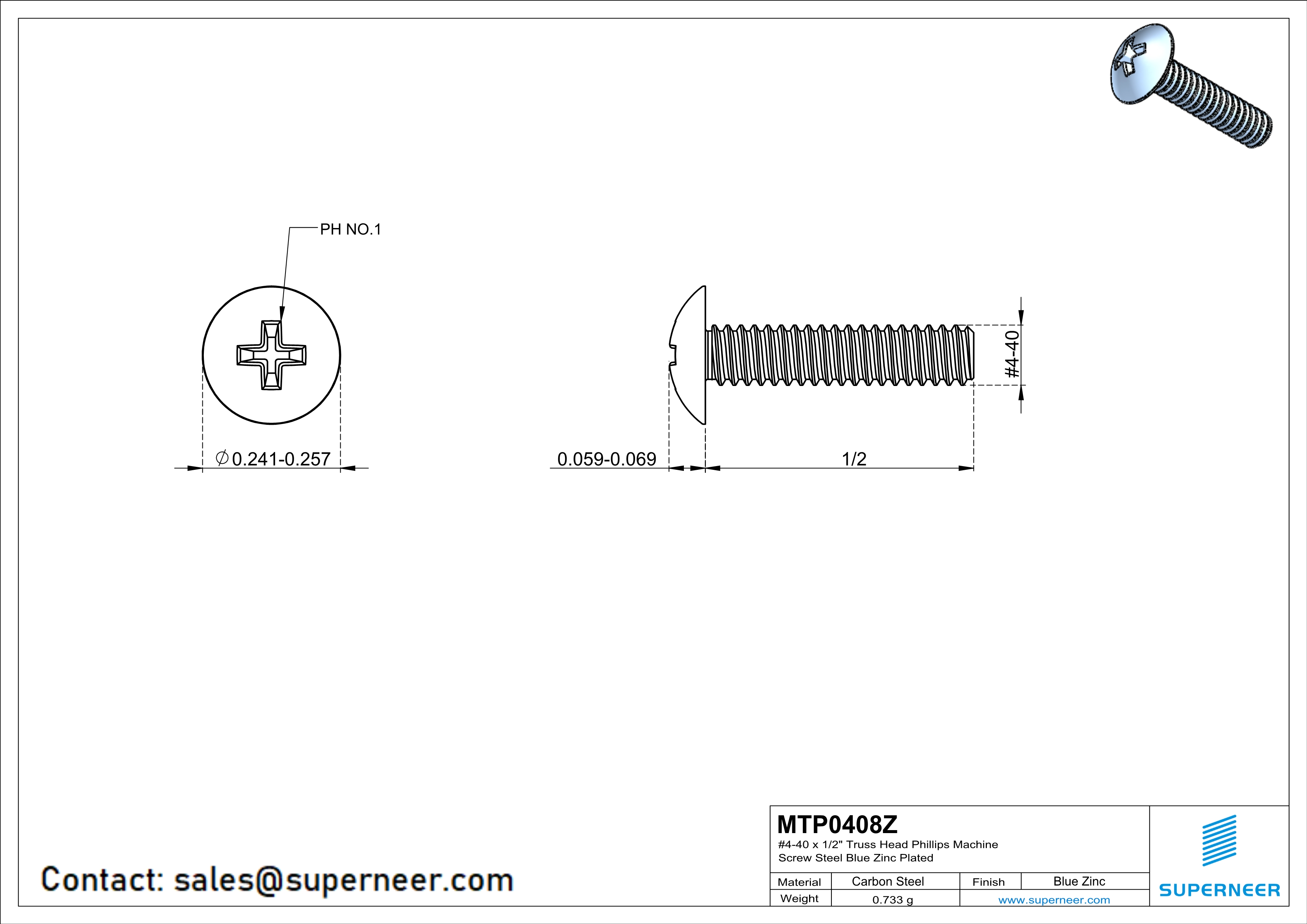 4-40 x 1/2" Truss Head Phillips Machine Screw Steel Blue Zinc Plated