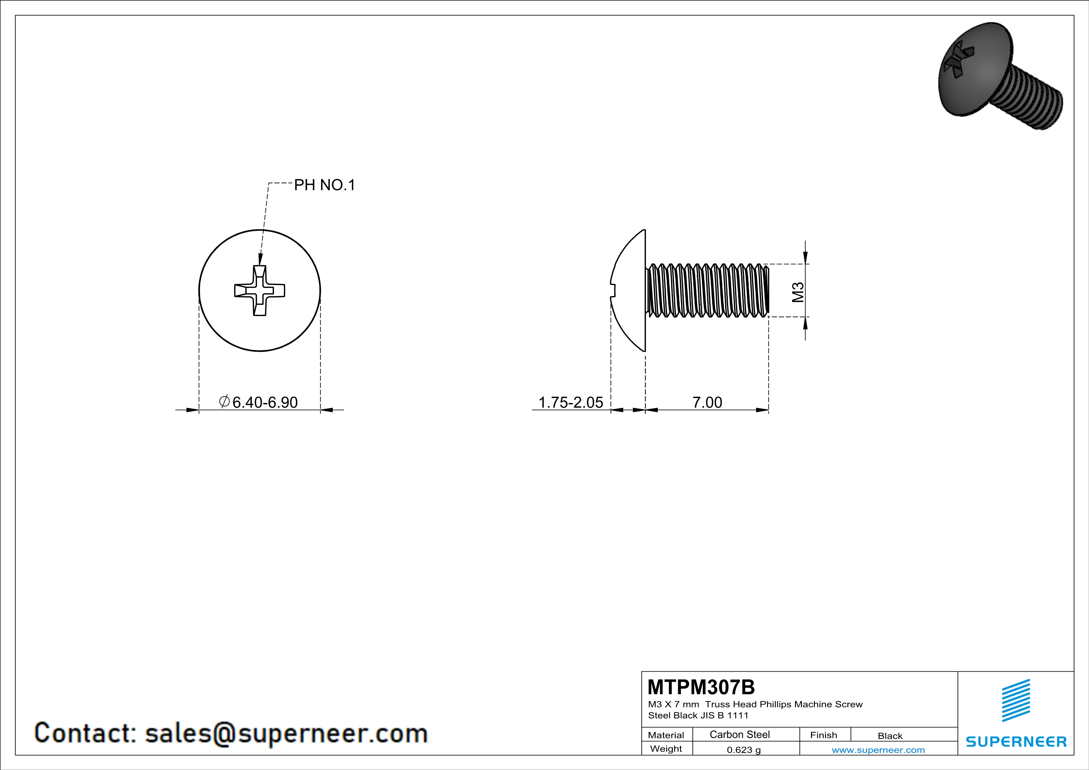 M3 x 7 mm Truss Head Phillips Machine Screw Steel Black JIS B 1111