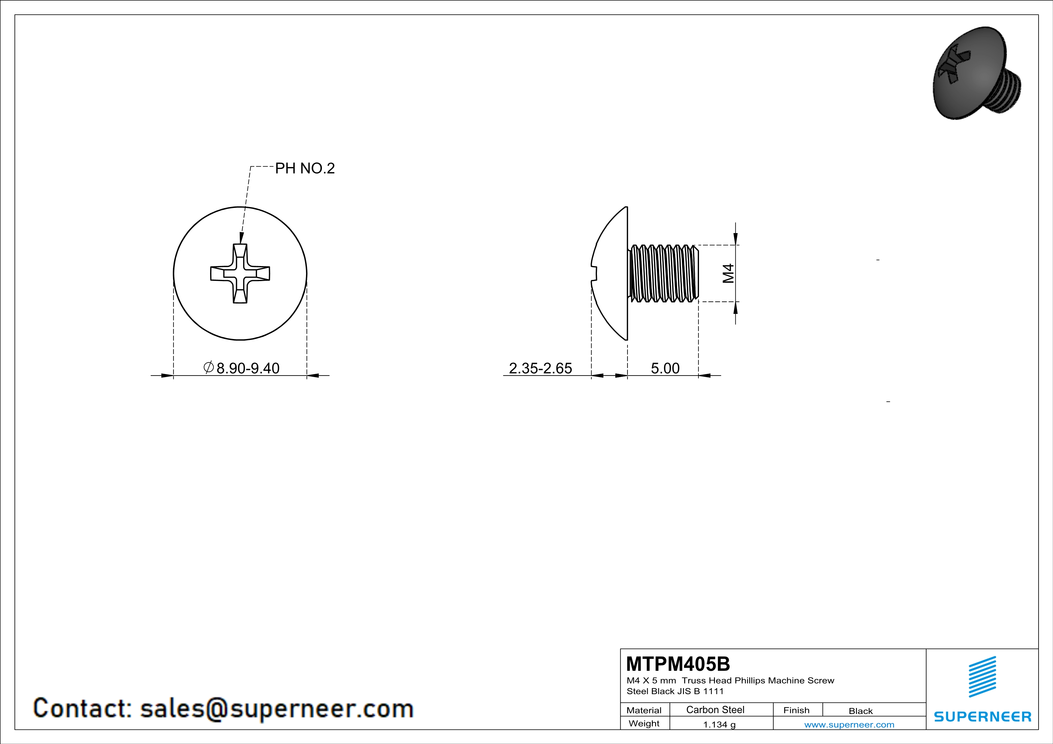 M4 x 5 mm Truss Head Phillips Machine Screw Steel Black JIS B 1111