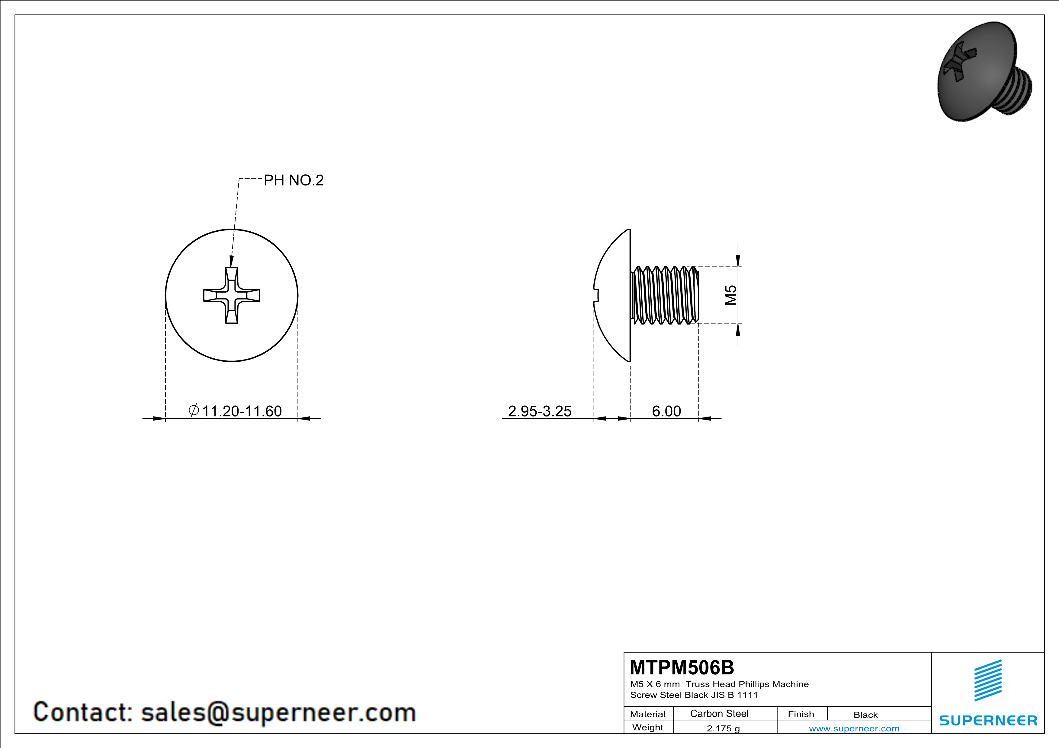 M5 x 6 mm Truss Head Phillips Machine Screw Steel Black JIS B 1111