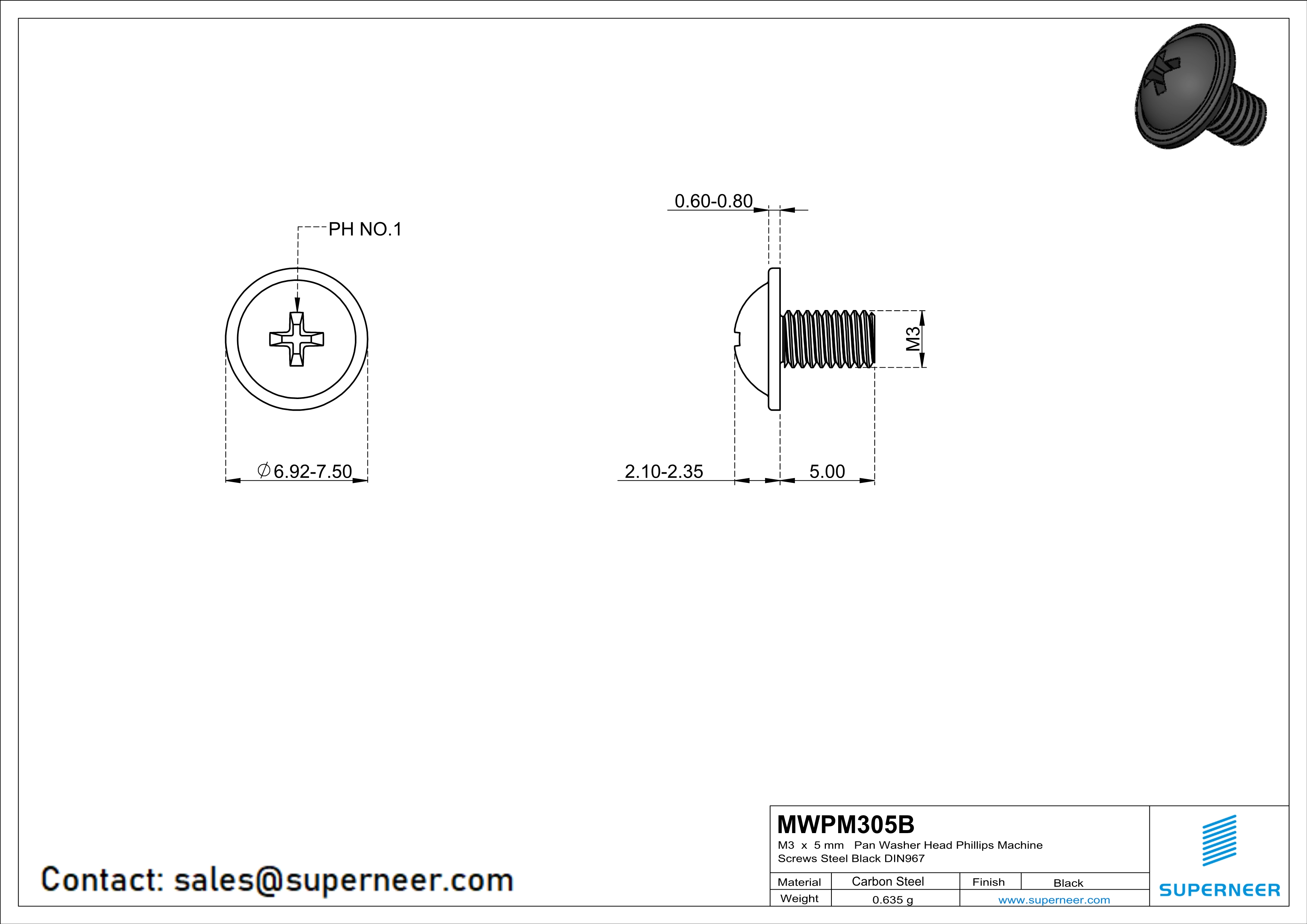 M3 x 5 mm  Pan Washer Head Phillips Machine Screws Steel Black DIN967 DIN967