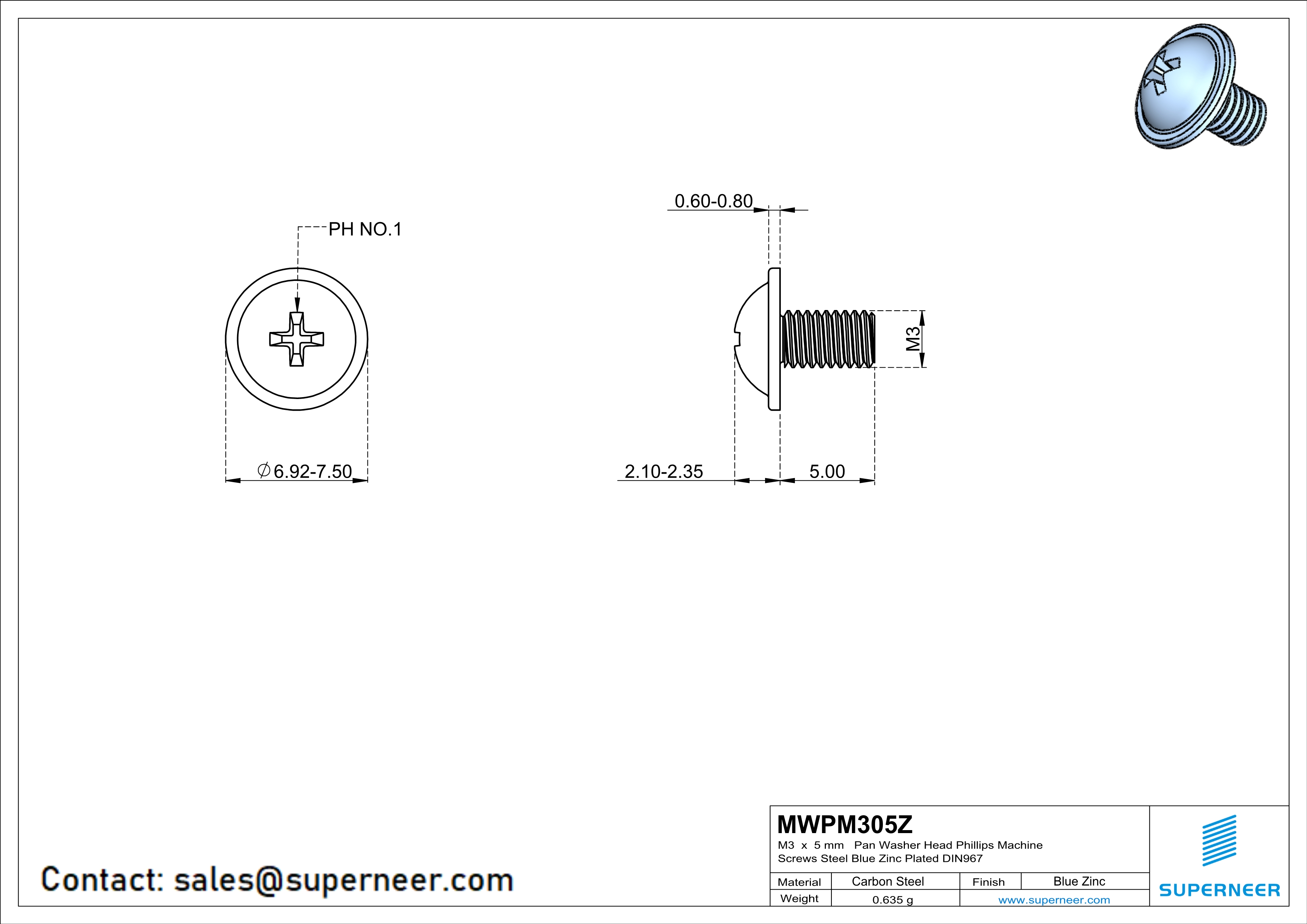 M3 x 5 mm  Pan Washer Head Phillips Machine Screws Steel Blue Zinc Plated DIN967 DIN967