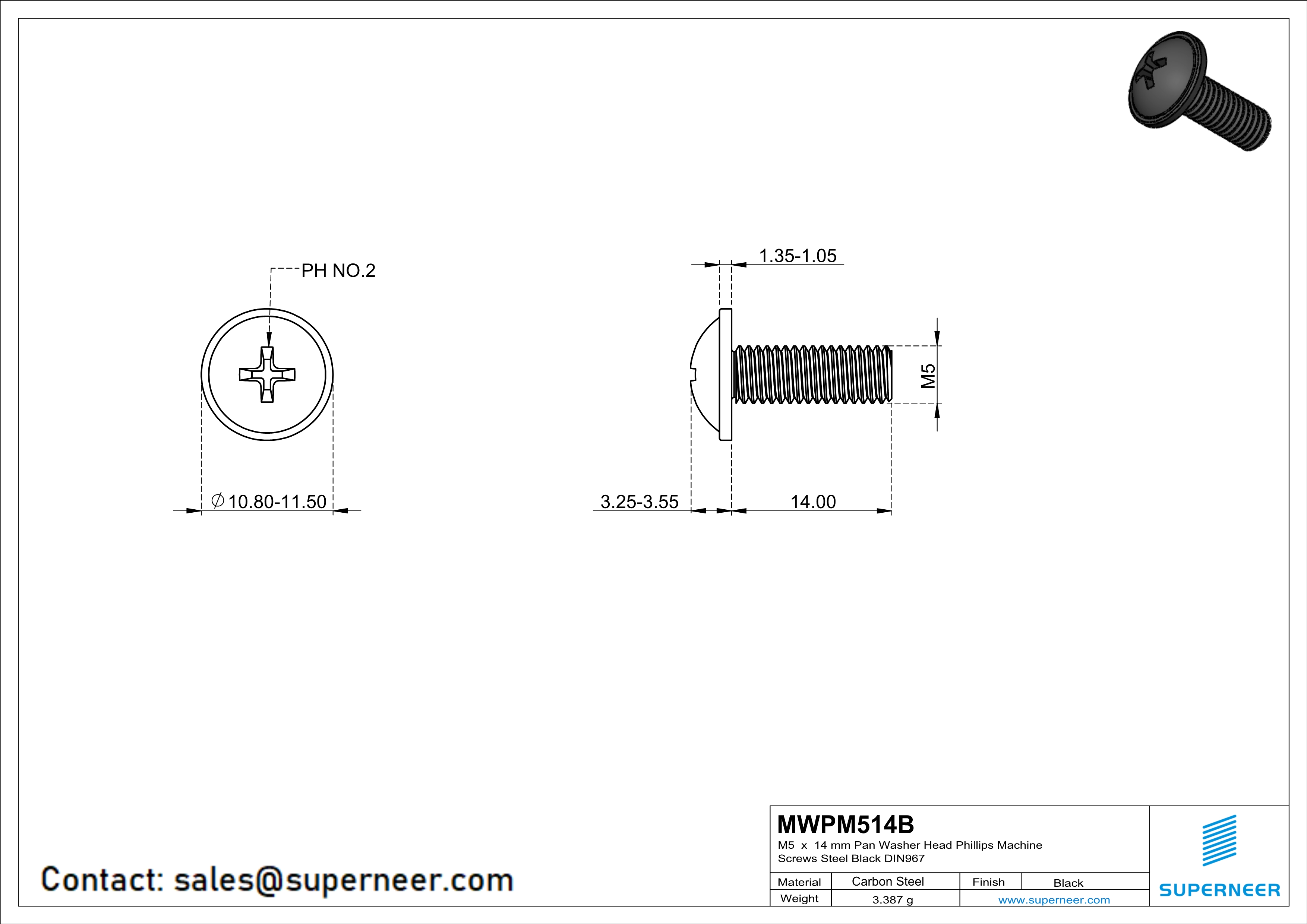 M5 x 14 mm  Pan Washer Head Phillips Machine Screws Steel Black DIN967