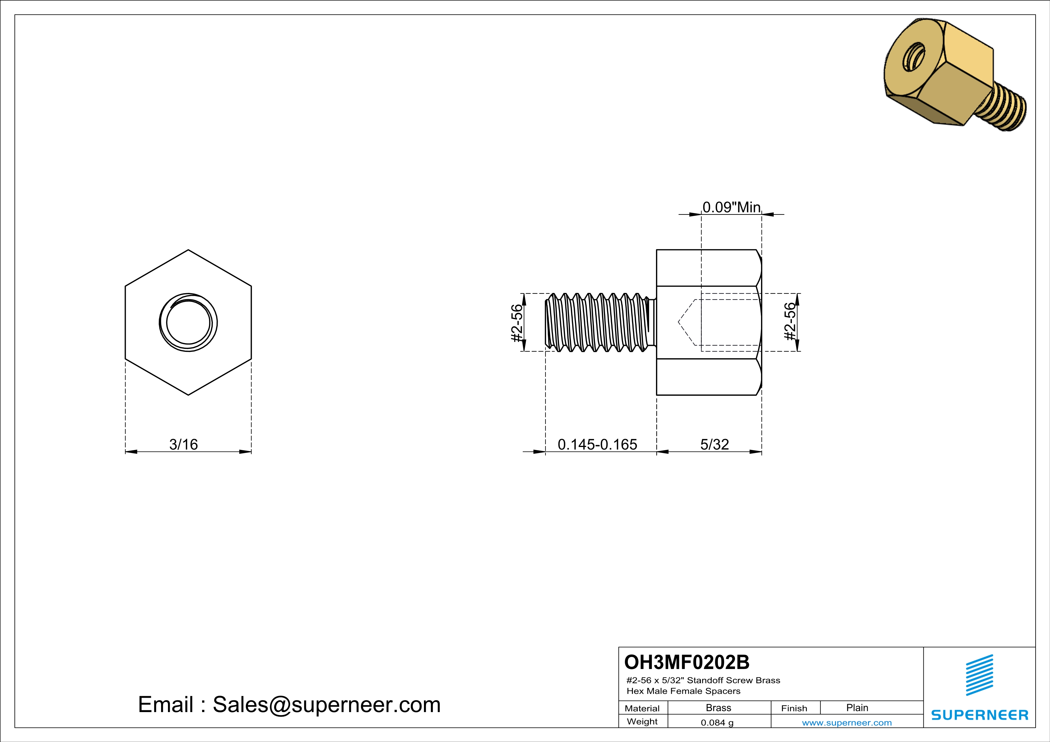 2-56 x 5/32" Standoff Screw Brass Hex Male Female Spacers 