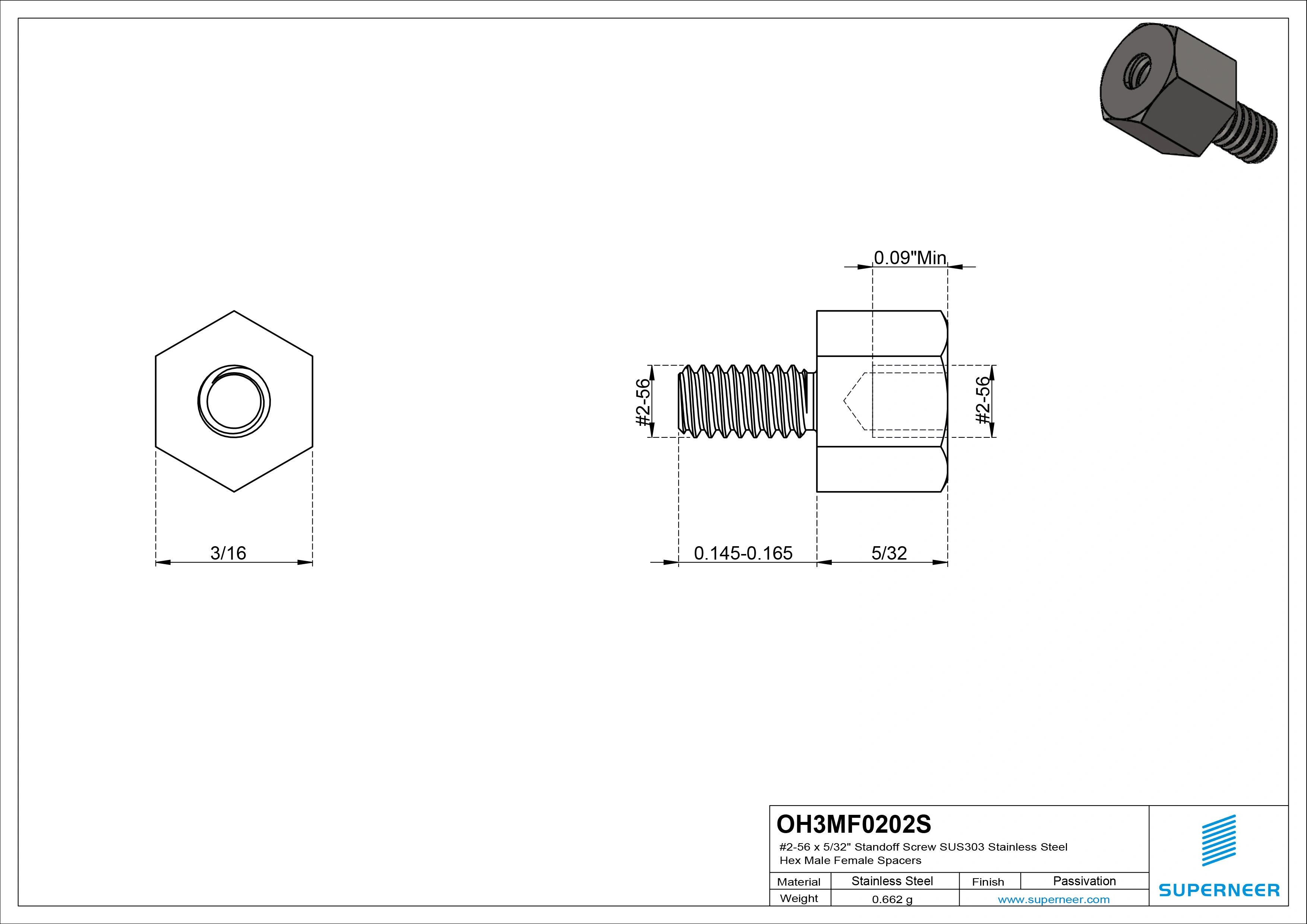 2-56 x 5/32" Standoff Screw SUS303 Stainless Steel Inox Hex Male Female Spacers 