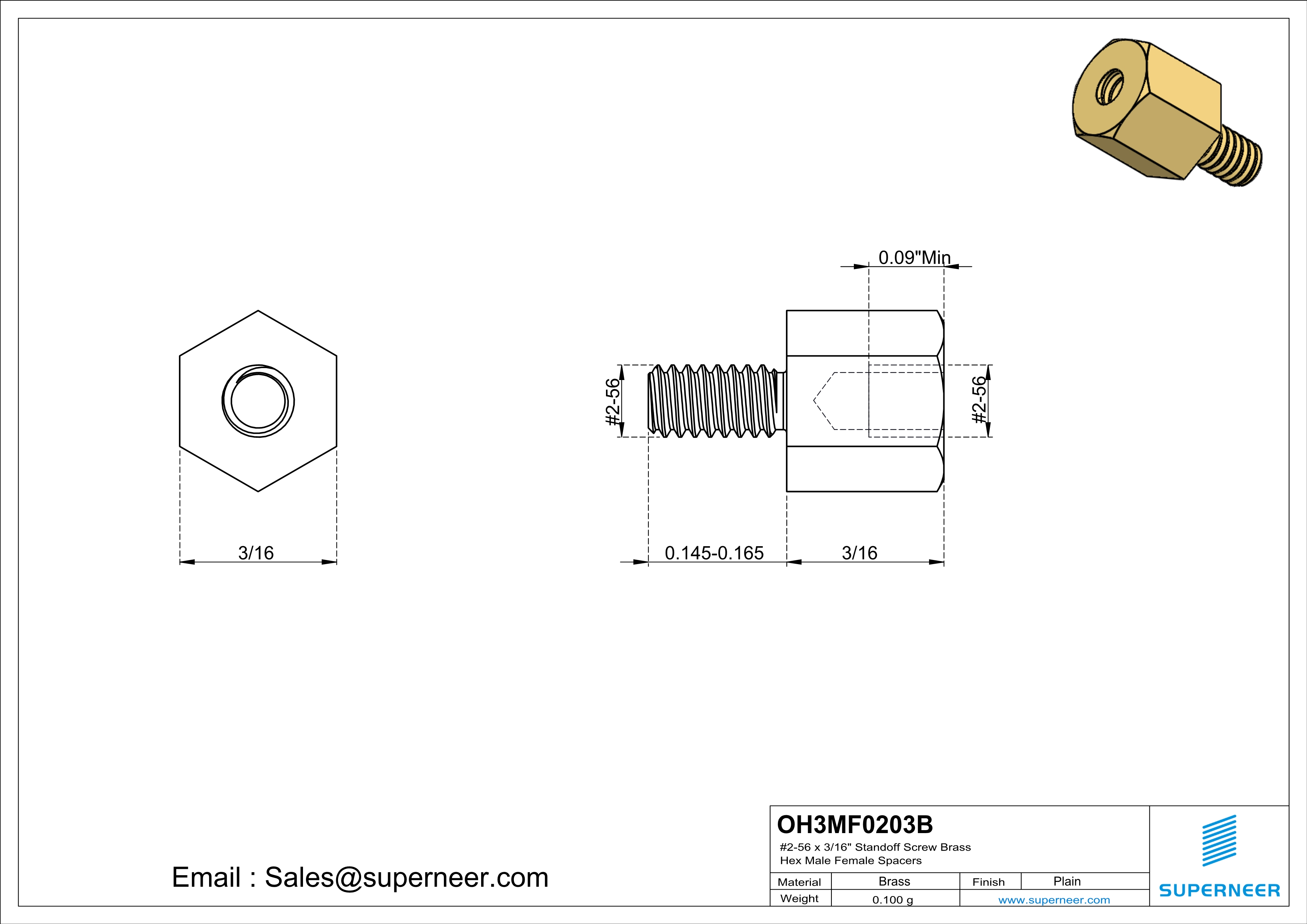 2-56 x 3/16" Standoff Screw Brass Hex Male Female Spacers 