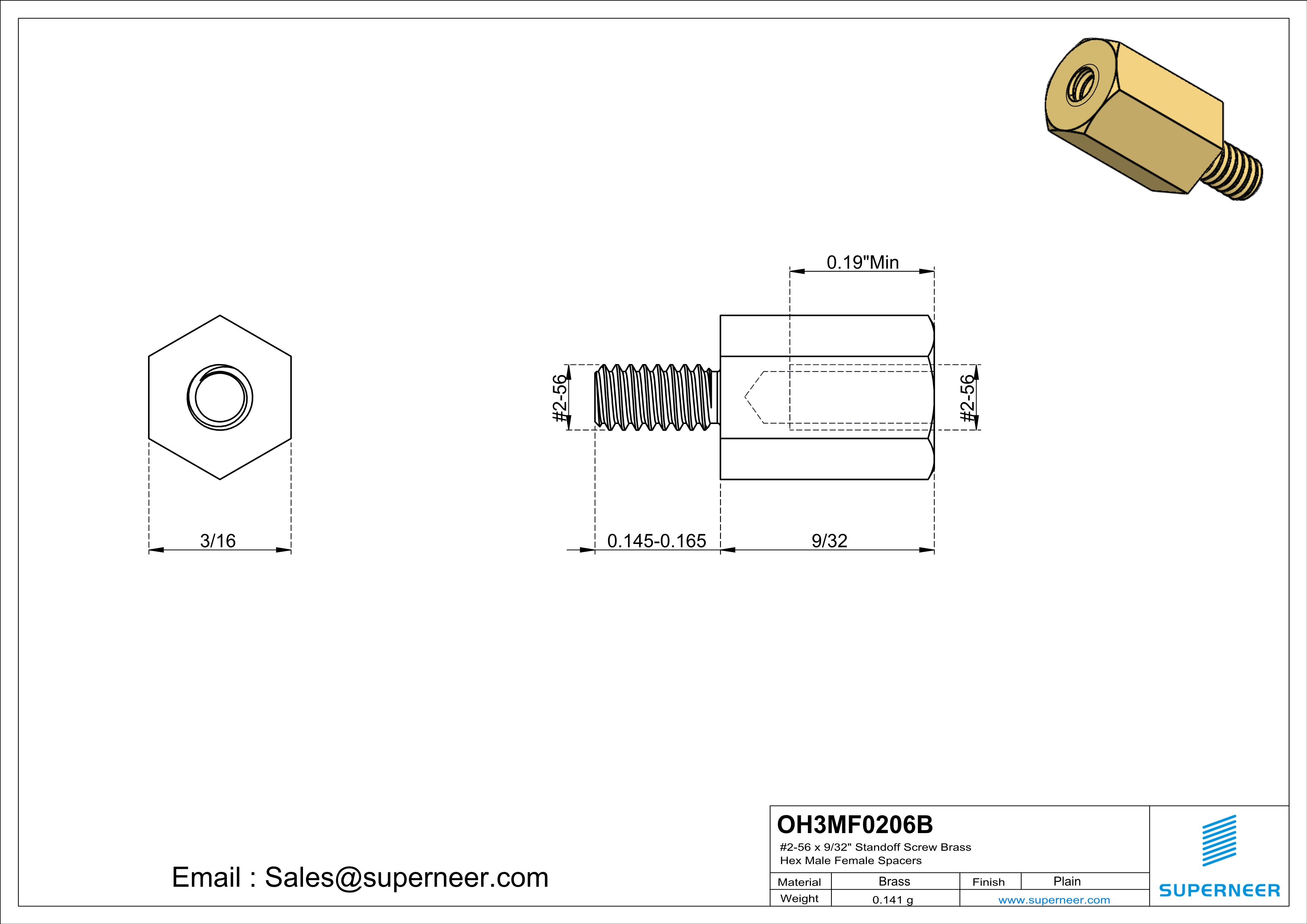 2-56 x 9/32" Standoff Screw Brass Hex Male Female Spacers 