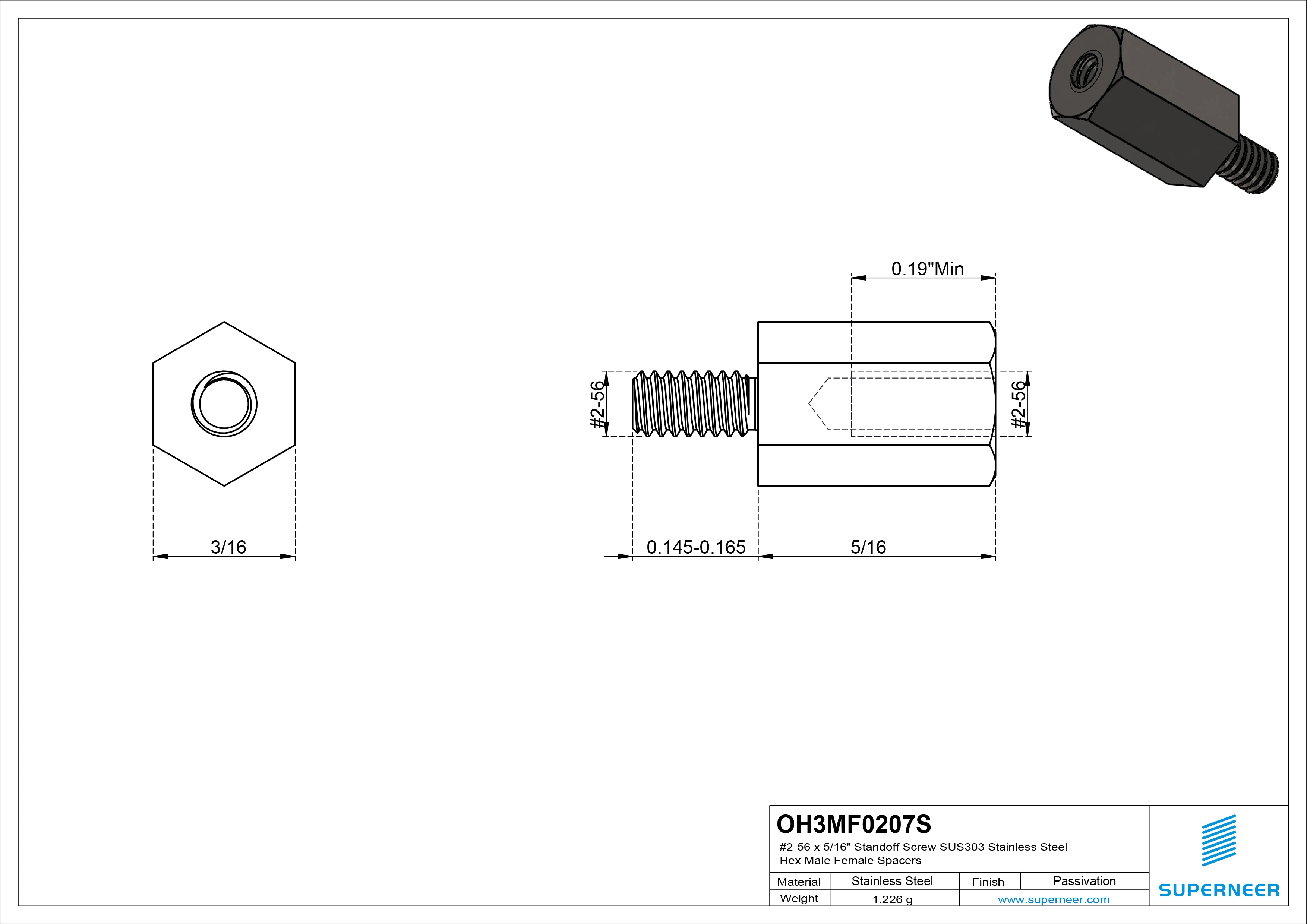 2-56 x 5/16" Standoff Screw SUS303 Stainless Steel Inox Hex Male Female Spacers 