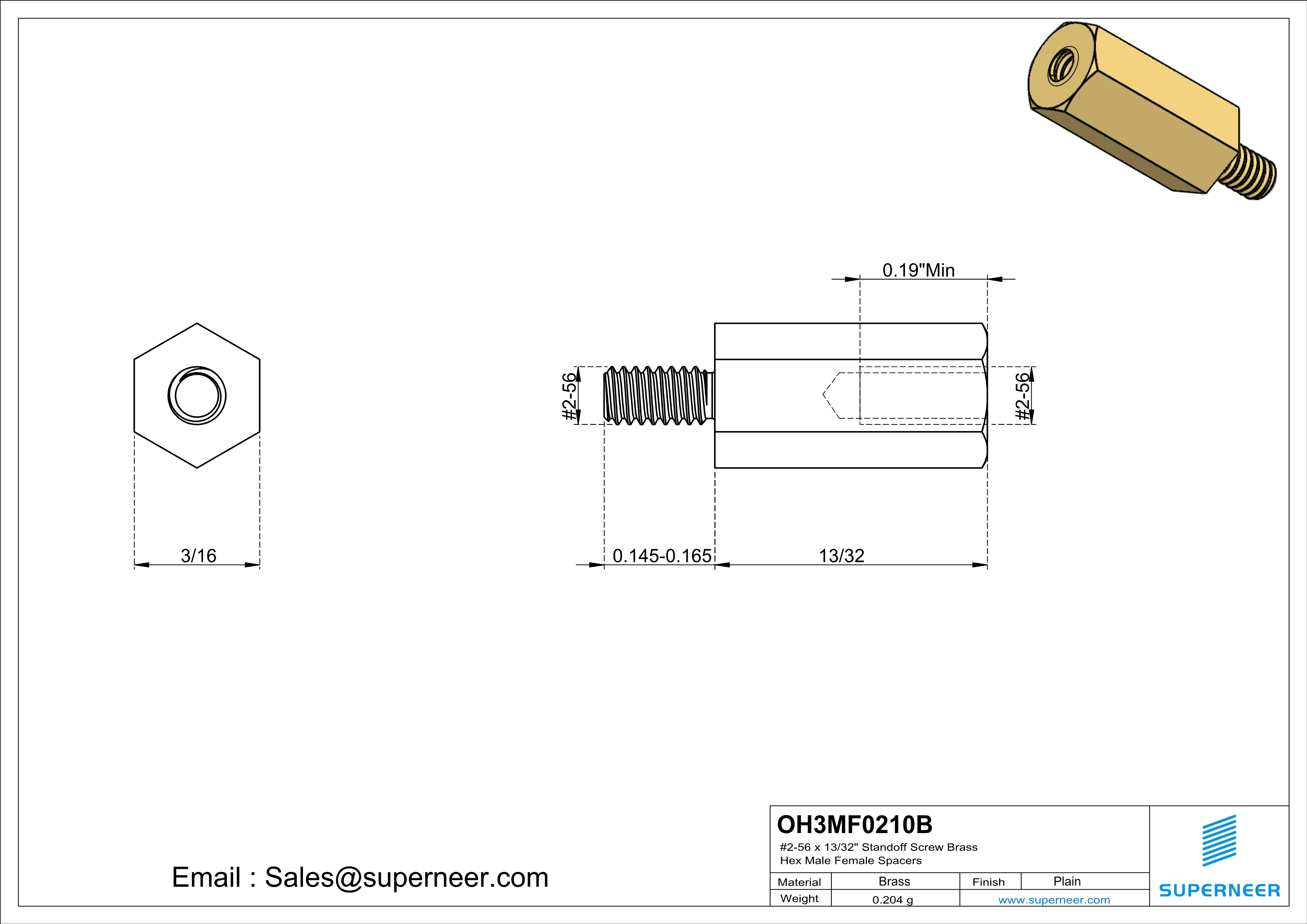 2-56 x 13/32" Standoff Screw Brass Hex Male Female Spacers 