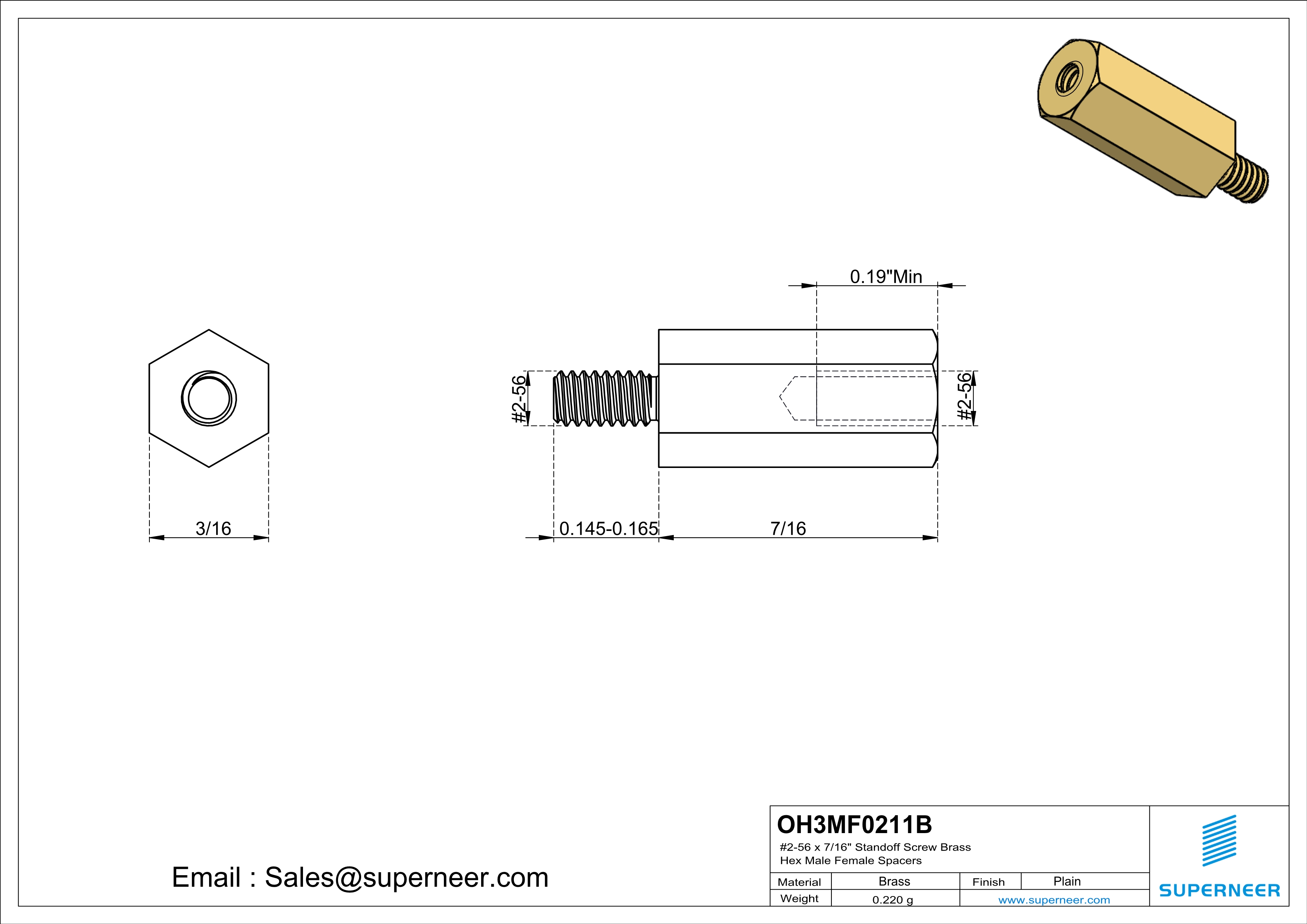 2-56 x 7/16" Standoff Screw Brass Hex Male Female Spacers 