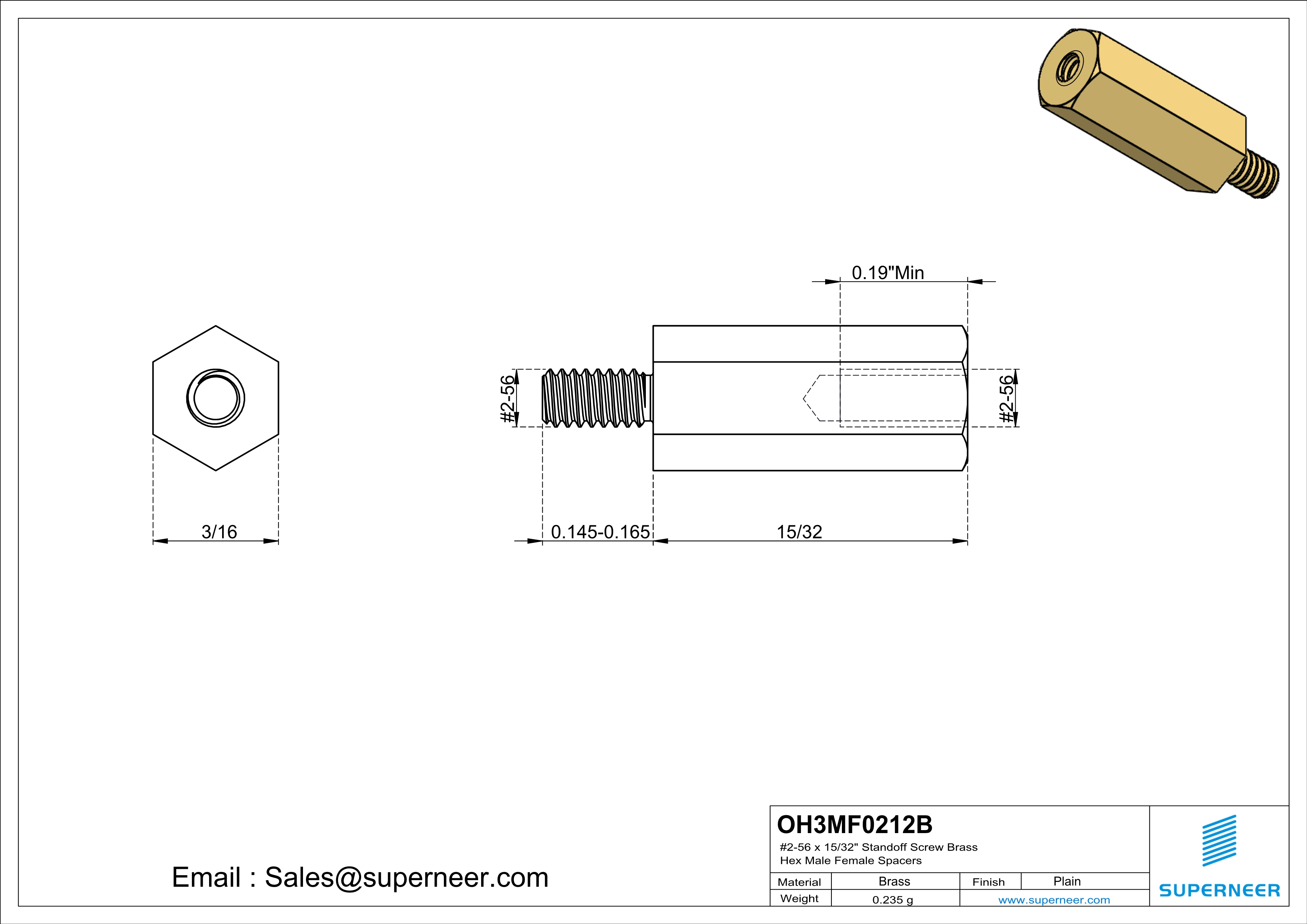 2-56 x 15/32" Standoff Screw Brass Hex Male Female Spacers 