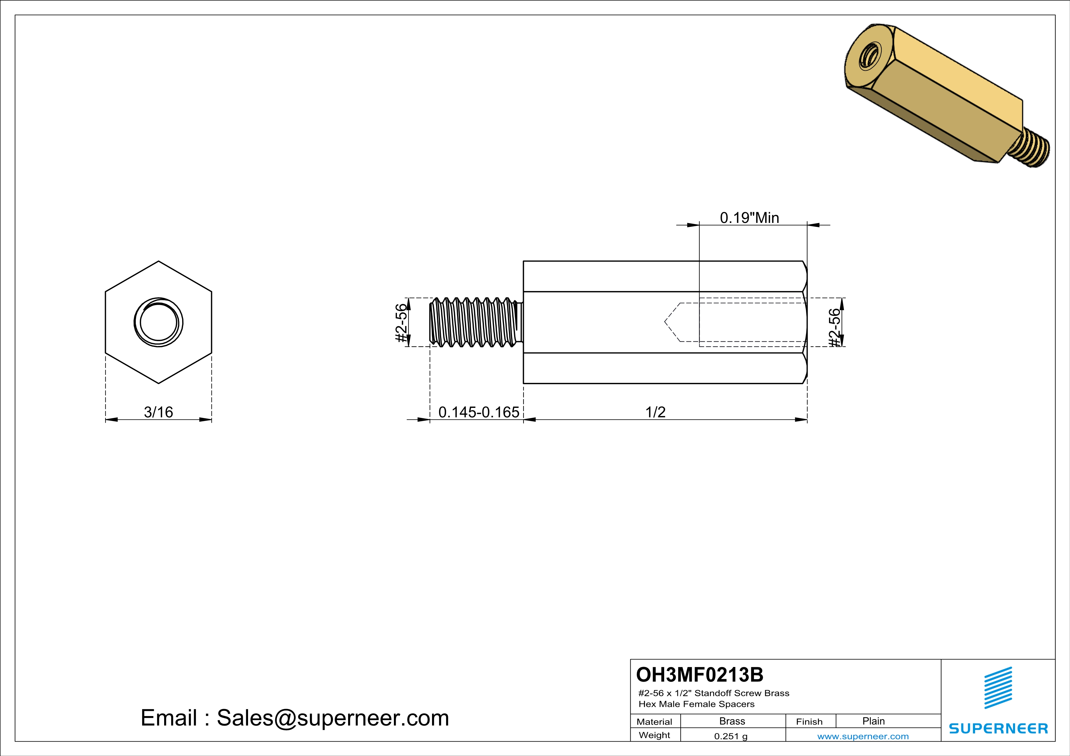 2-56 x 1/2" Standoff Screw Brass Hex Male Female Spacers 