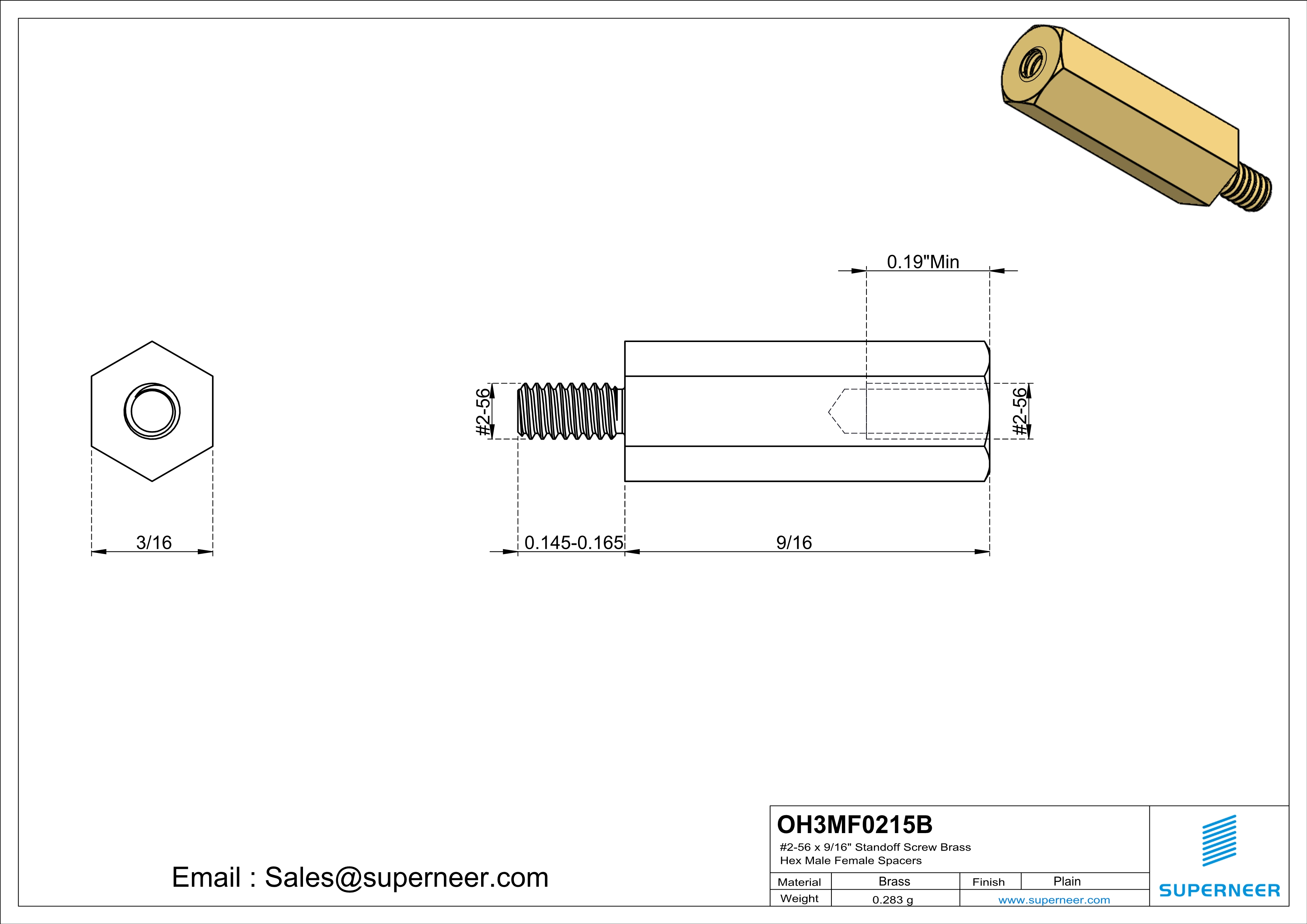 2-56 x 9/16" Standoff Screw Brass Hex Male Female Spacers 