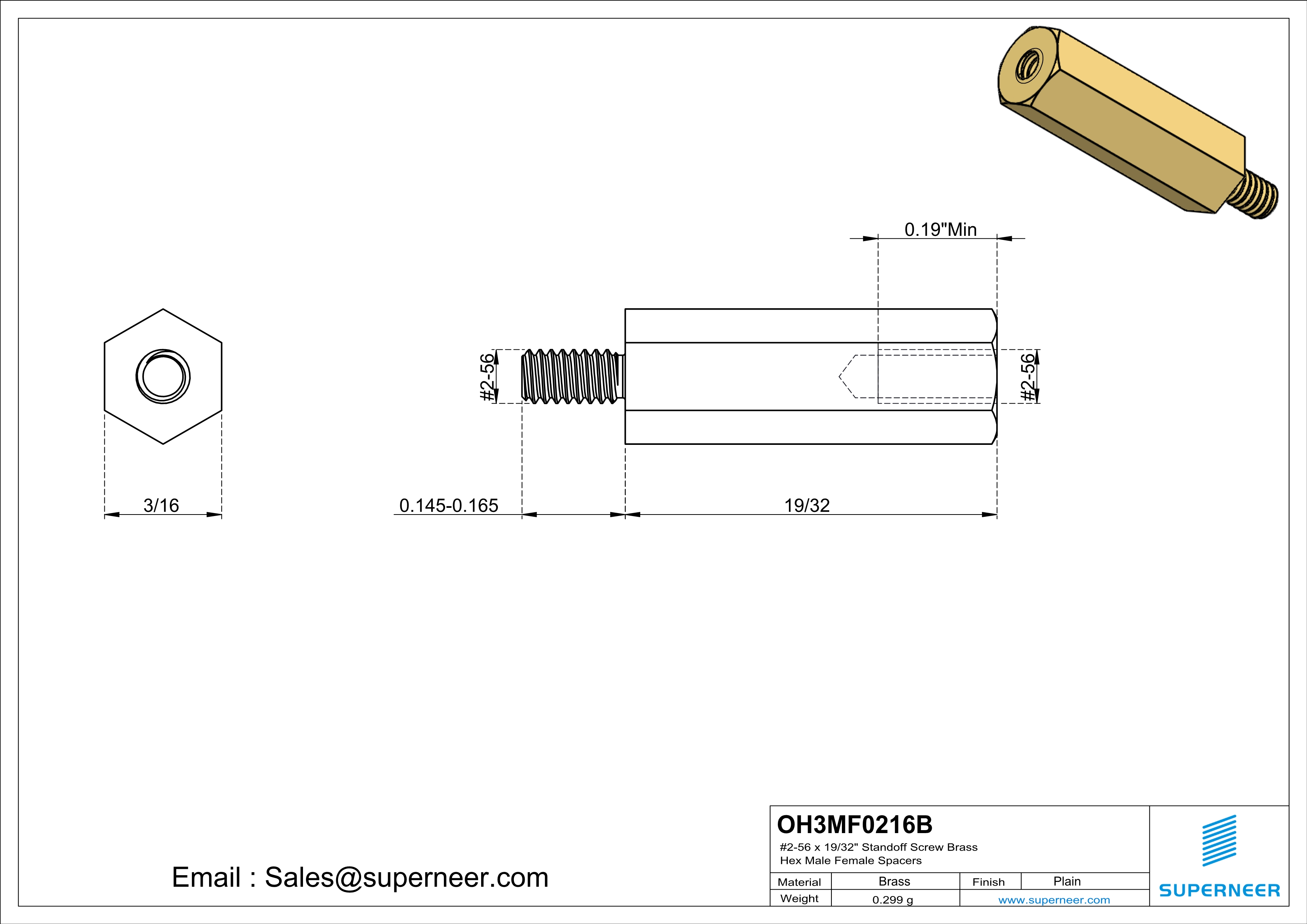 2-56 x 19/32" Standoff Screw Brass Hex Male Female Spacers 