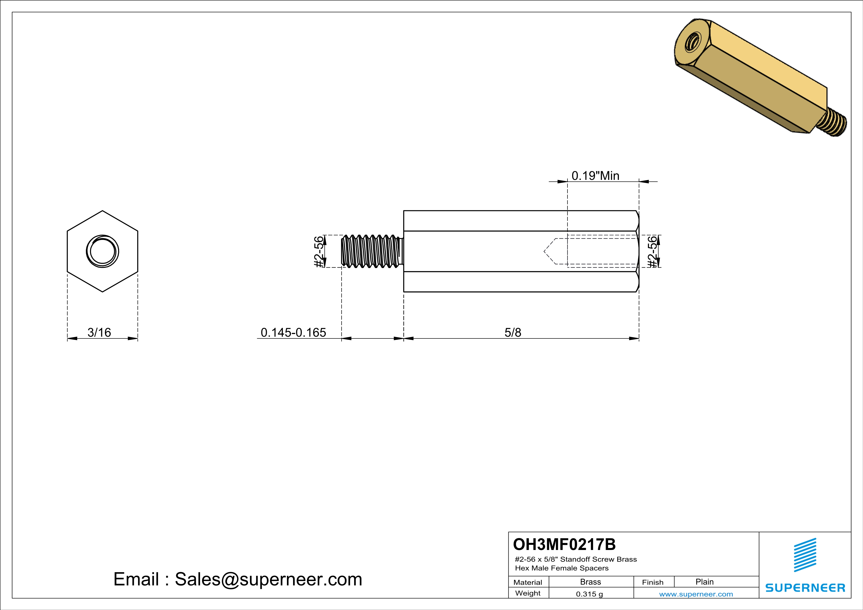 2-56 x 5/8" Standoff Screw Brass Hex Male Female Spacers 