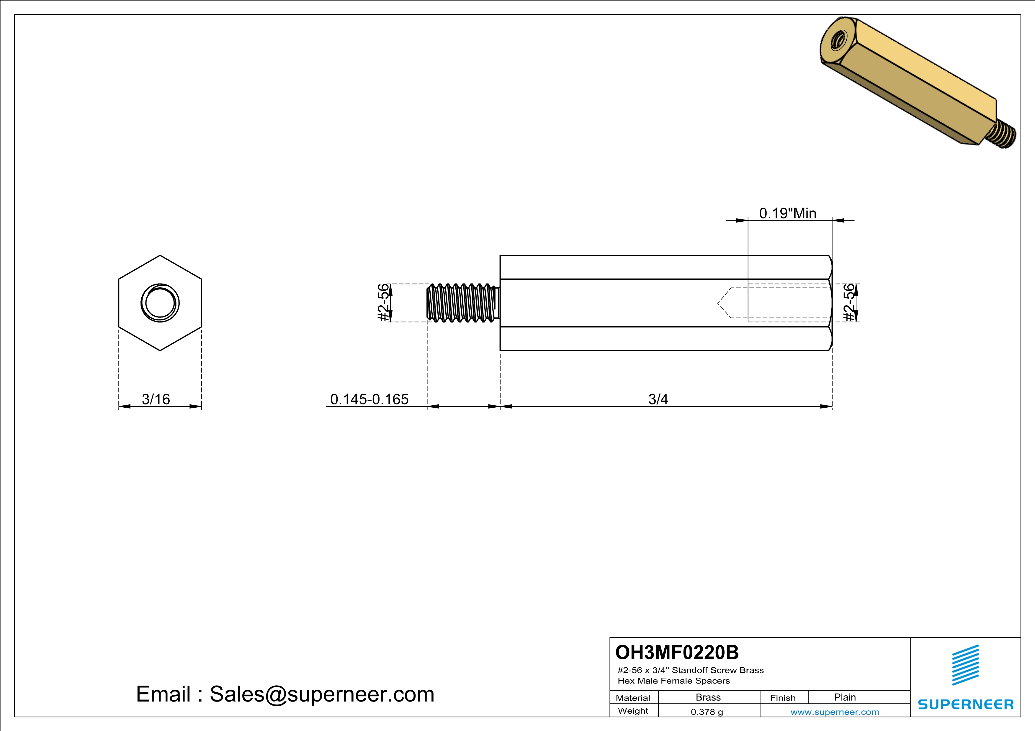 2-56 x 3/4" Standoff Screw Brass Hex Male Female Spacers 