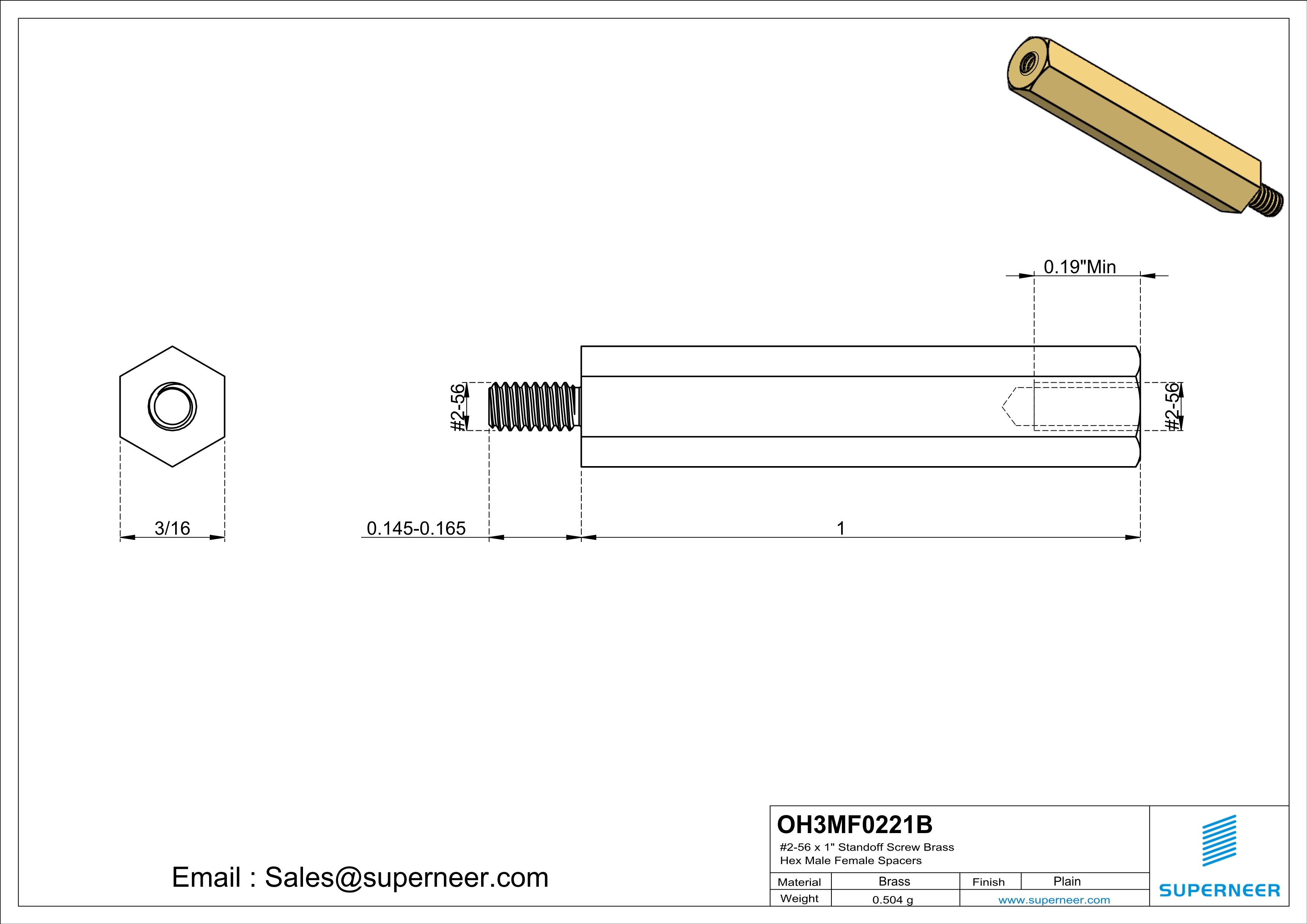 2-56 x 1" Standoff Screw Brass Hex Male Female Spacers 