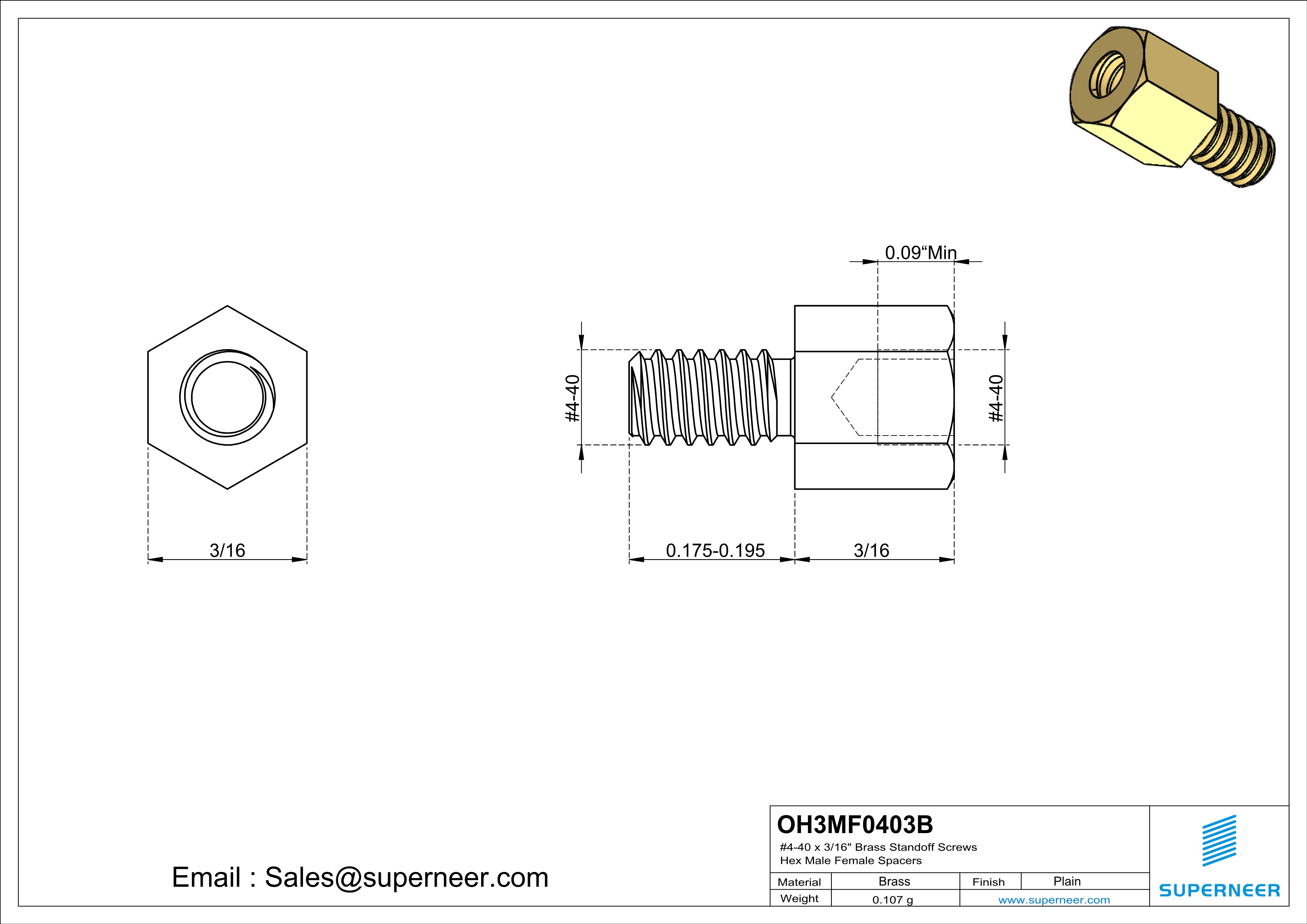 4-40 x 3/16" Brass Standoff Screws Hex Male Female Spacers 