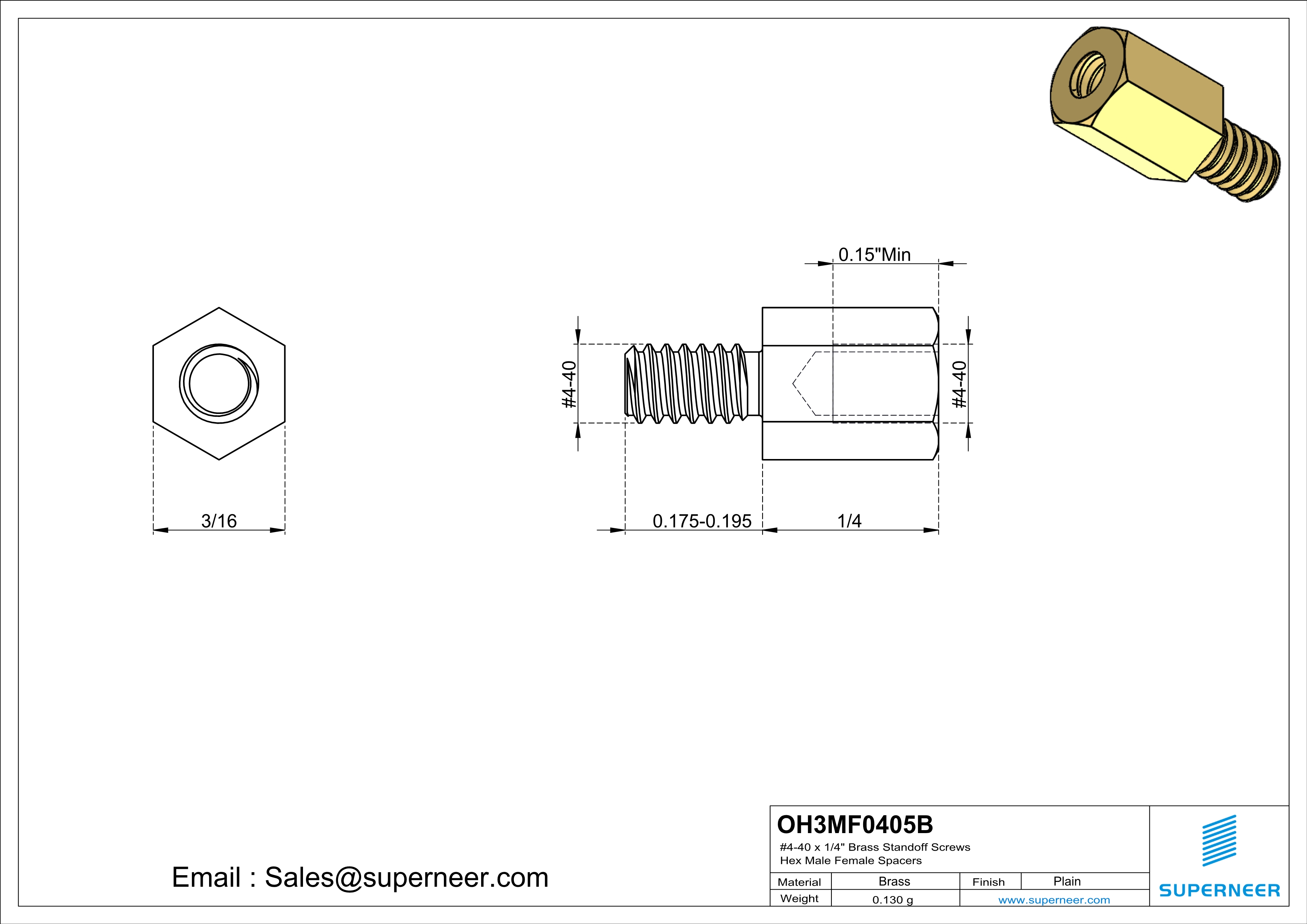 4-40 x 1/4" Brass Standoff Screws Hex Male Female Spacers 