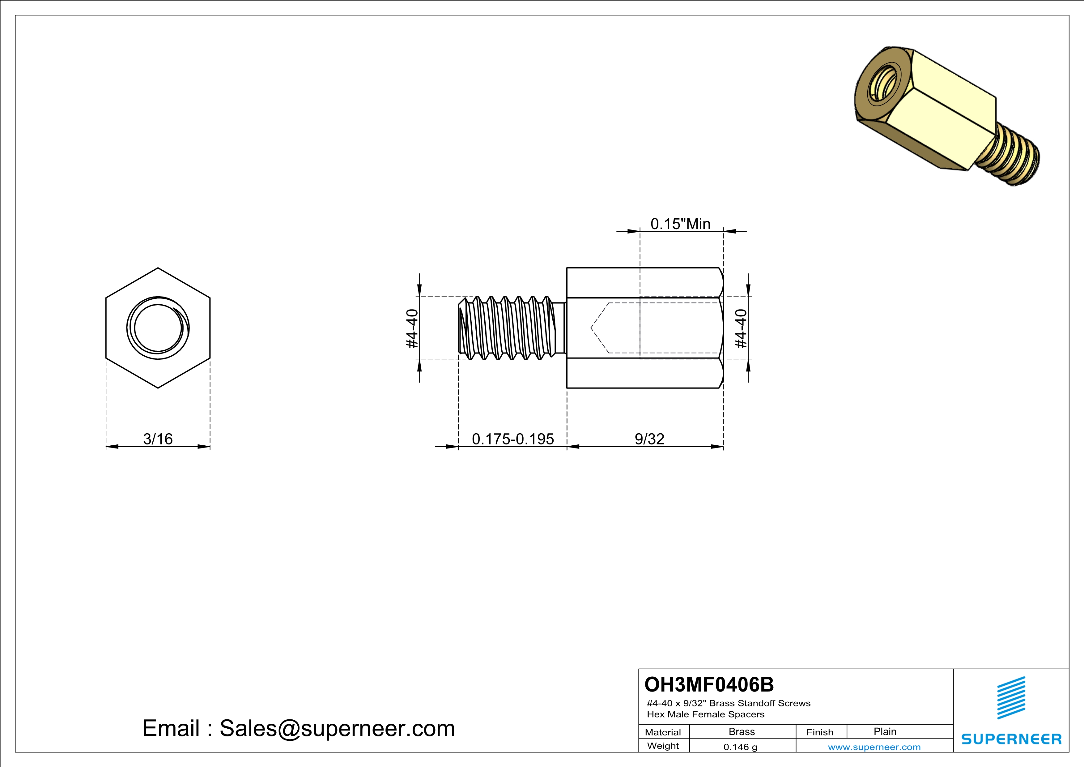 4-40 x 9/32" Brass Standoff Screws Hex Male Female Spacers 