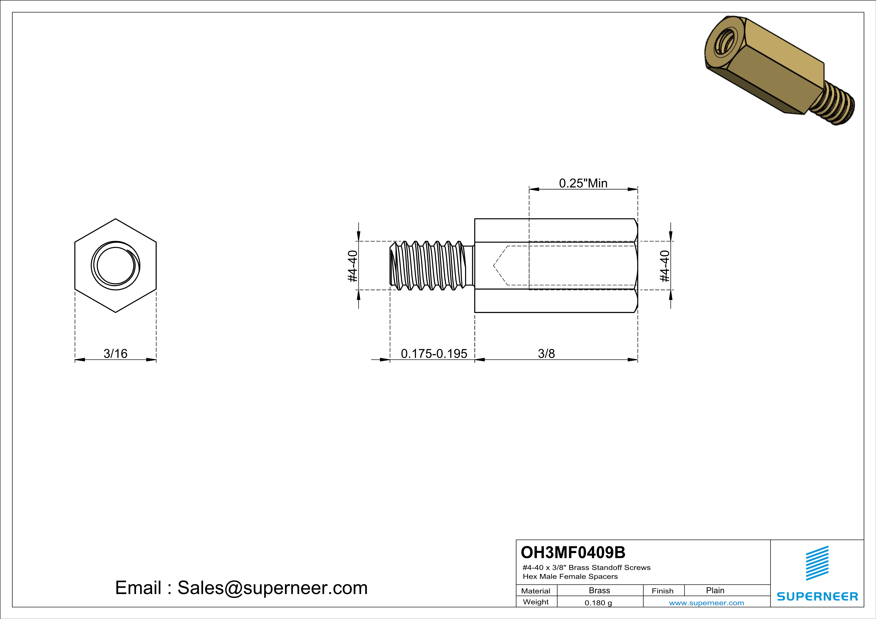 4-40 x 3/8" Brass Standoff Screws Hex Male Female Spacers 