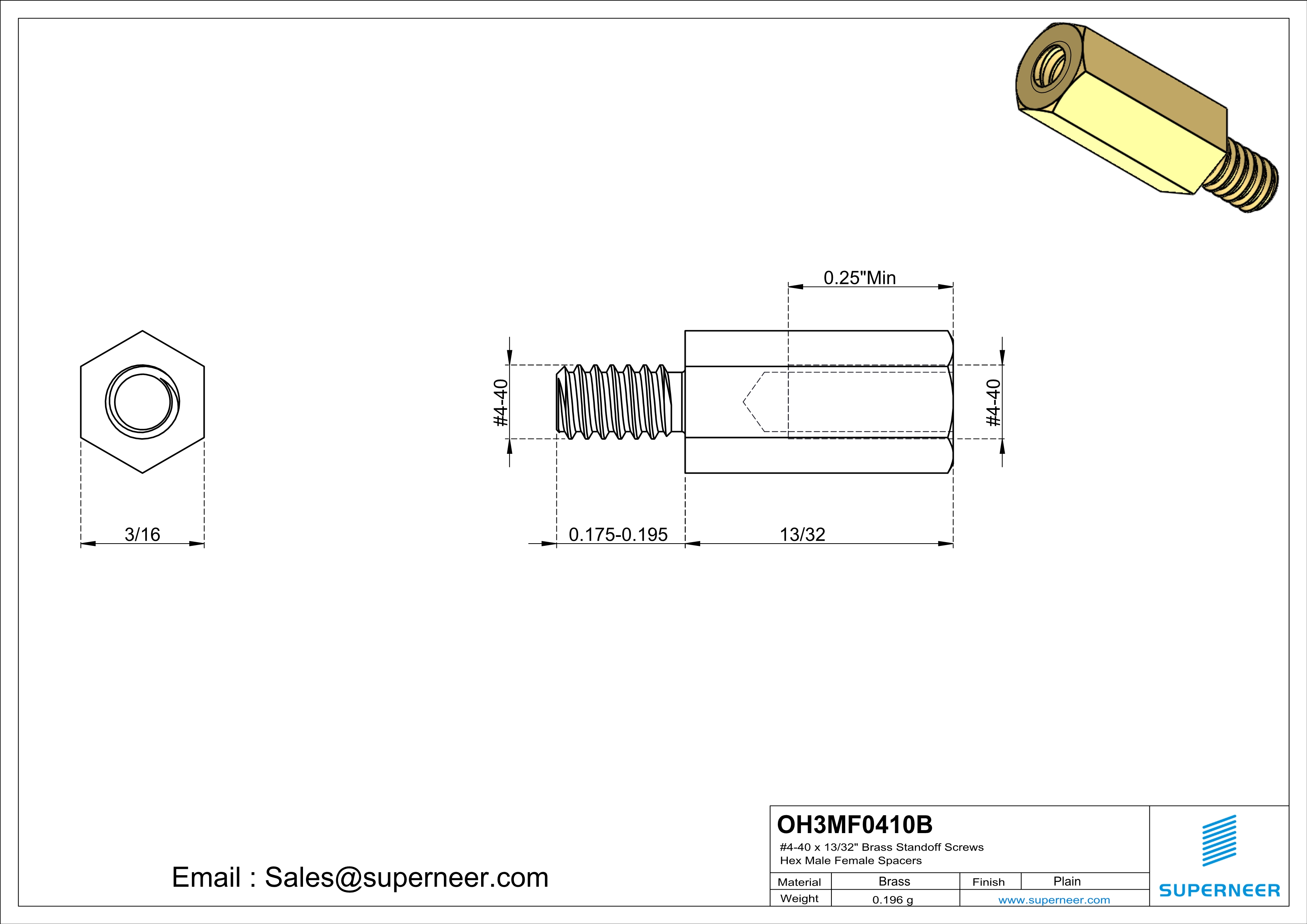 4-40 x 13/32" Brass Standoff Screws Hex Male Female Spacers 