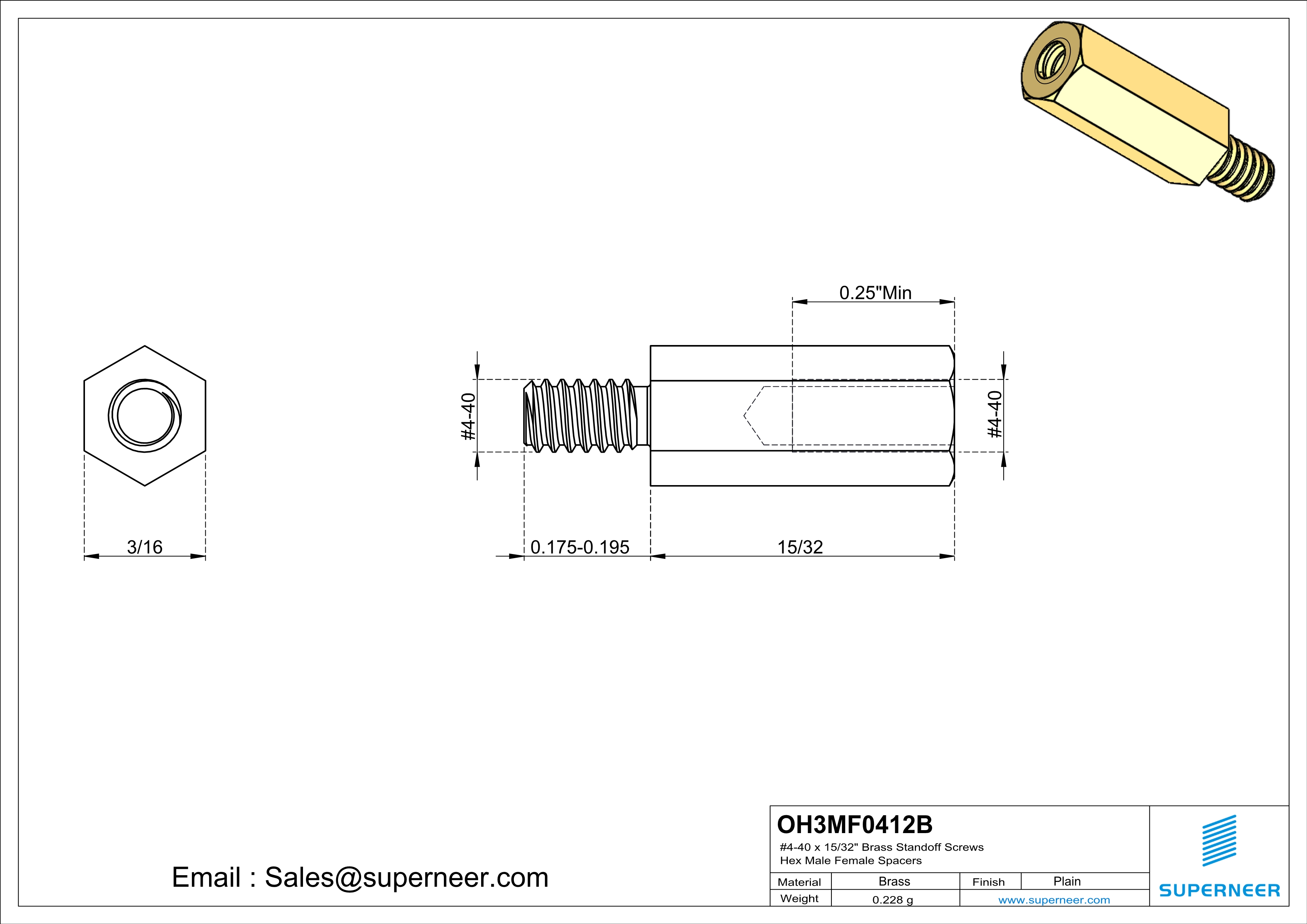 4-40 x 15/32" Brass Standoff Screws Hex Male Female Spacers 