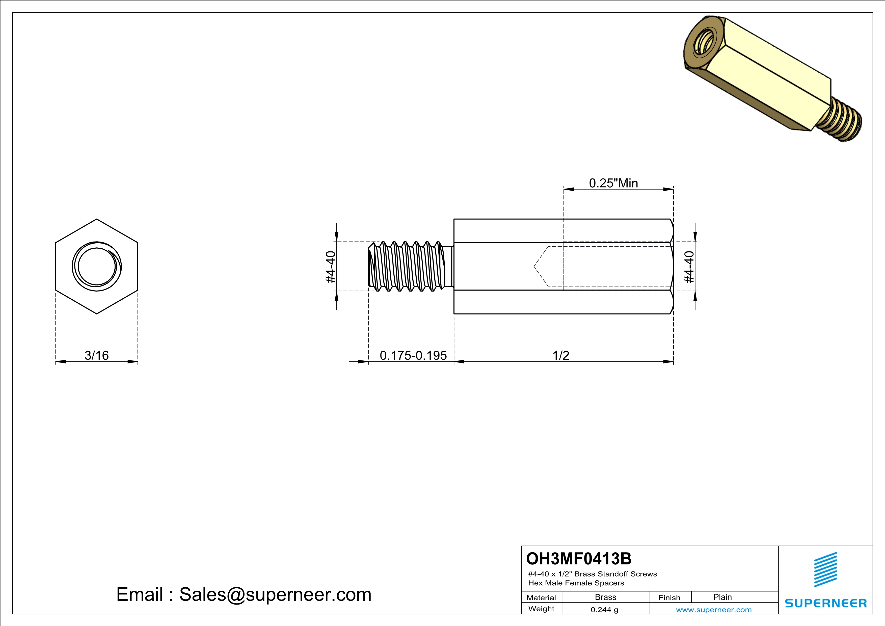 4-40 x 1/2"Brass Standoff Screws Hex Male Female Spacers 