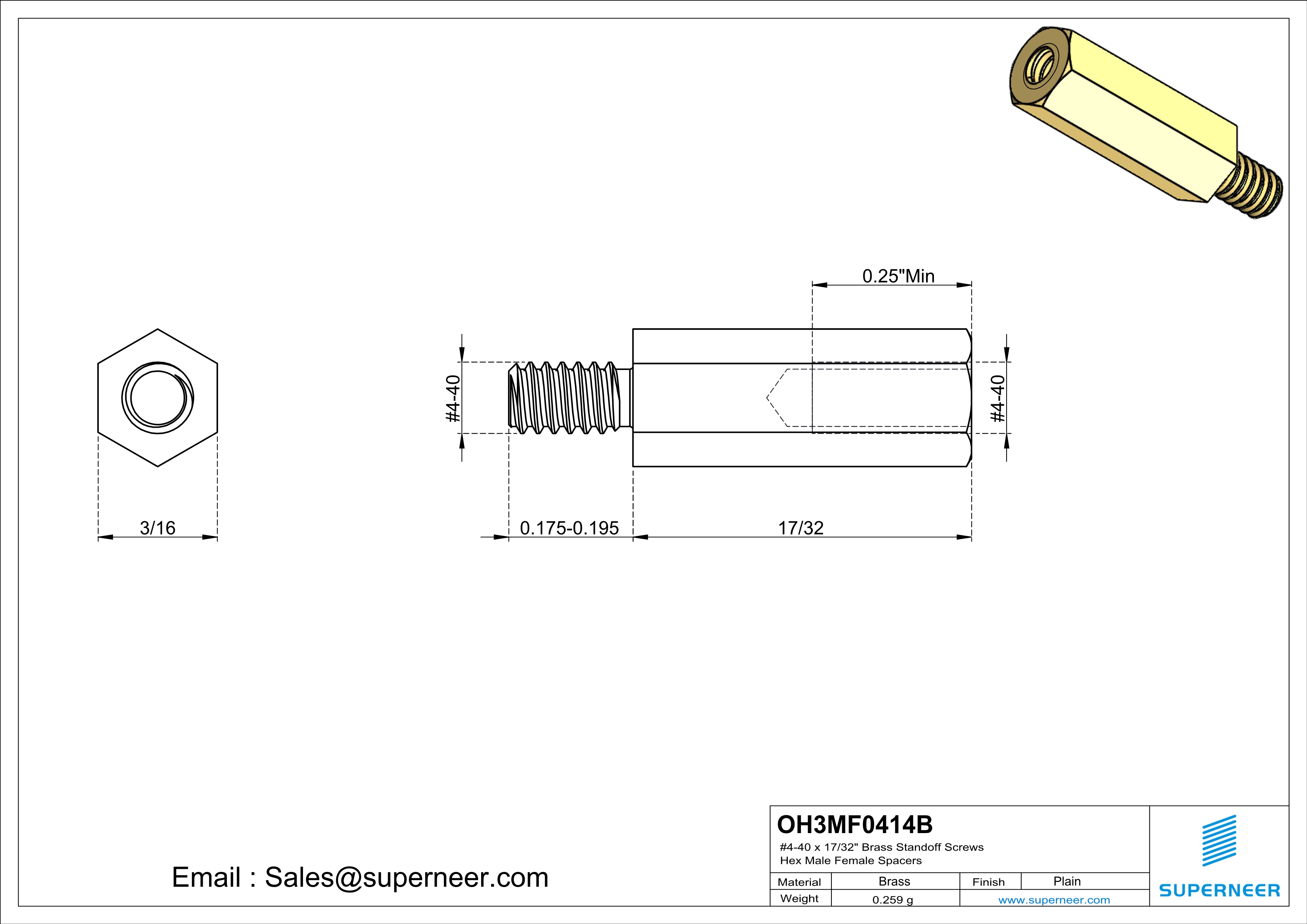 4-40 x 17/32" Brass Standoff Screws Hex Male Female Spacers 