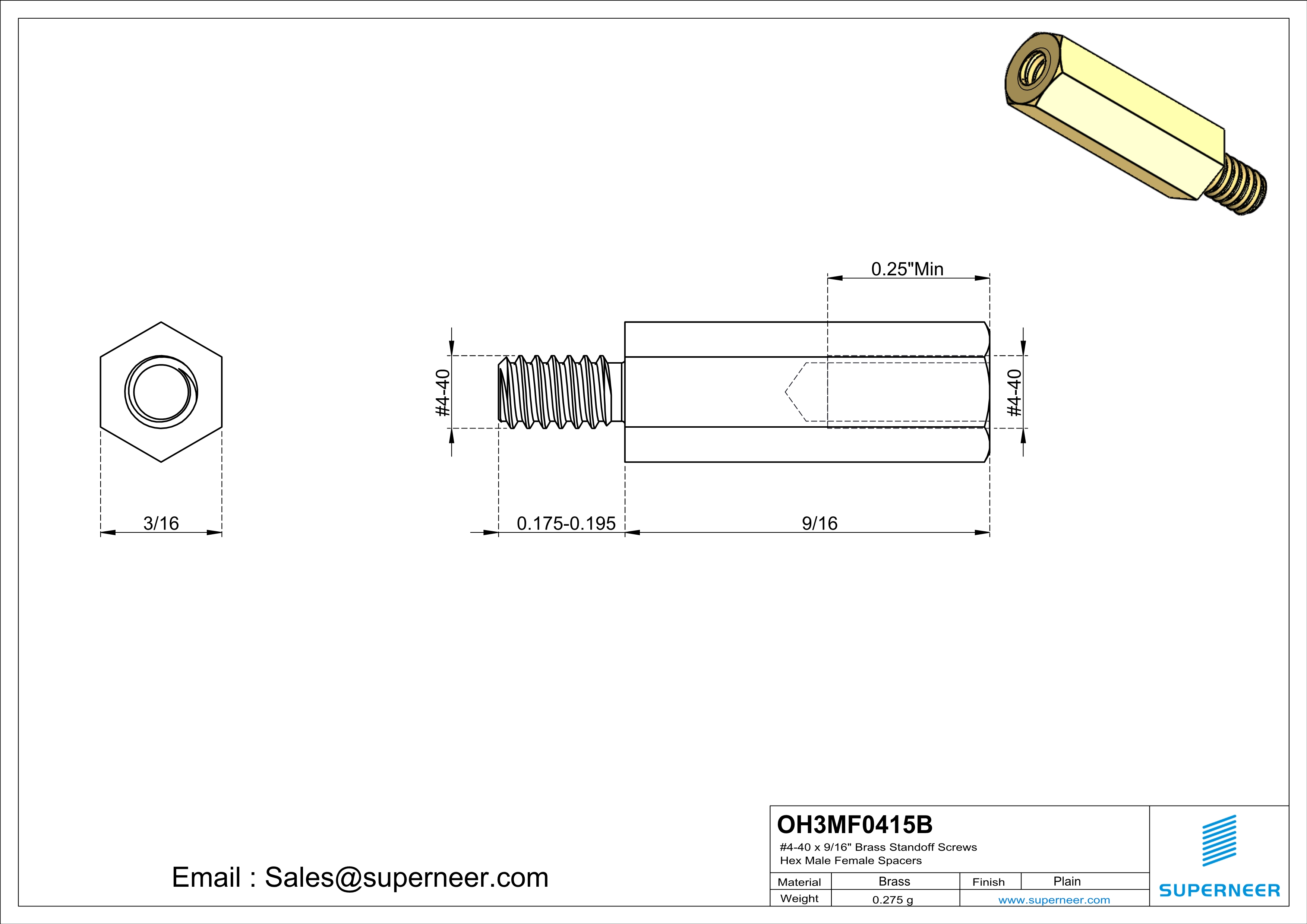 4-40 x 9/16" Brass Standoff Screws Hex Male Female Spacers 