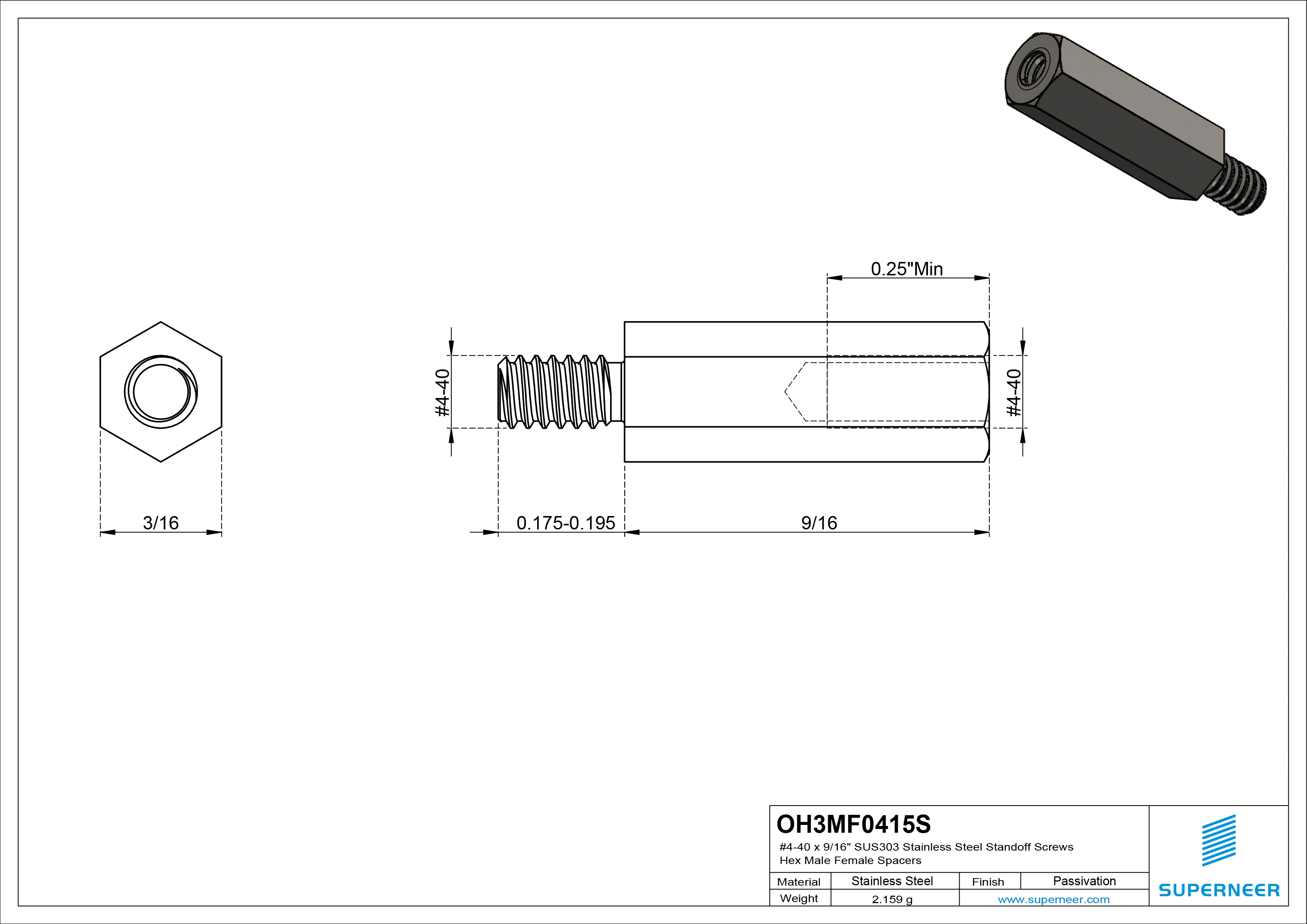 4-40 x 9/16" SUS303 Stainless Steel Inox Standoff Screws Hex Male Female Spacers 