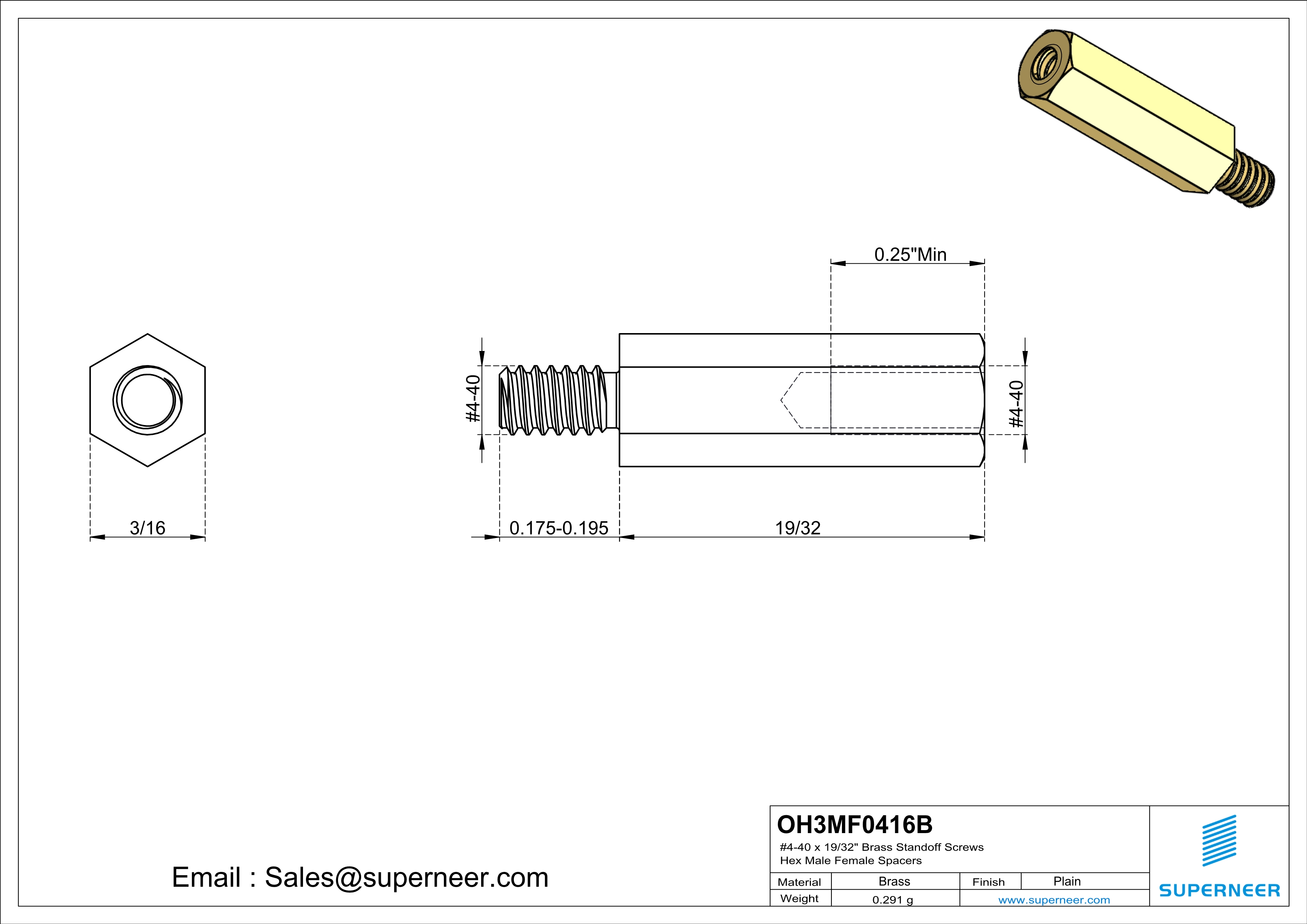 4-40 x 19/32" Brass Standoff Screws Hex Male Female Spacers 