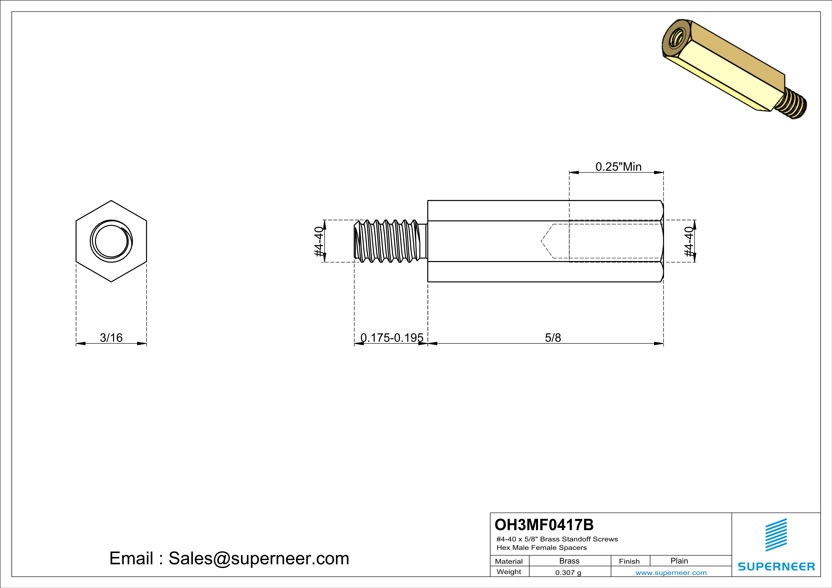 4-40 x 5/8" Brass Standoff Screws Hex Male Female Spacers 