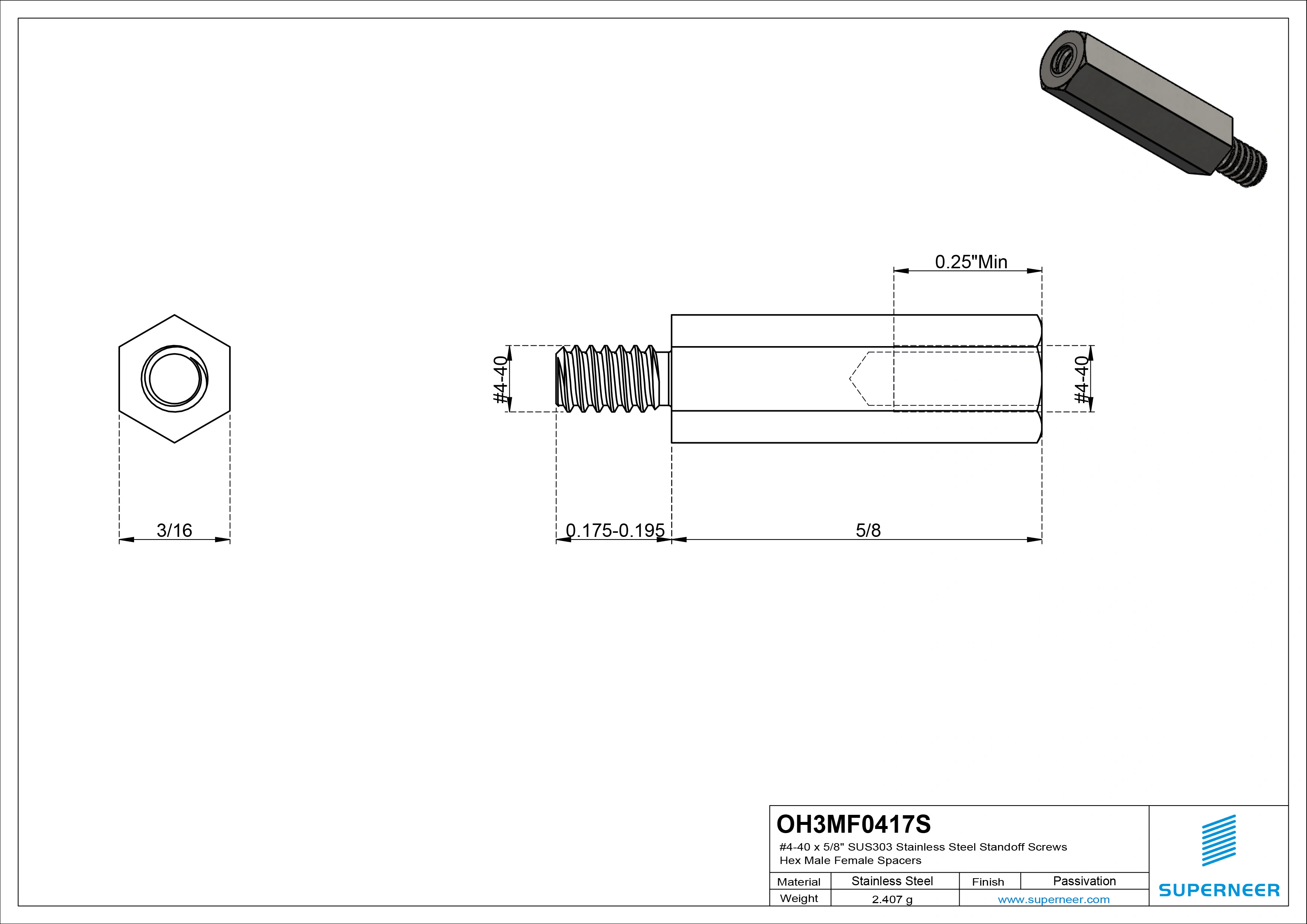 4-40 x 5/8" SUS303 Stainless Steel Inox Standoff Screws Hex Male Female Spacers 