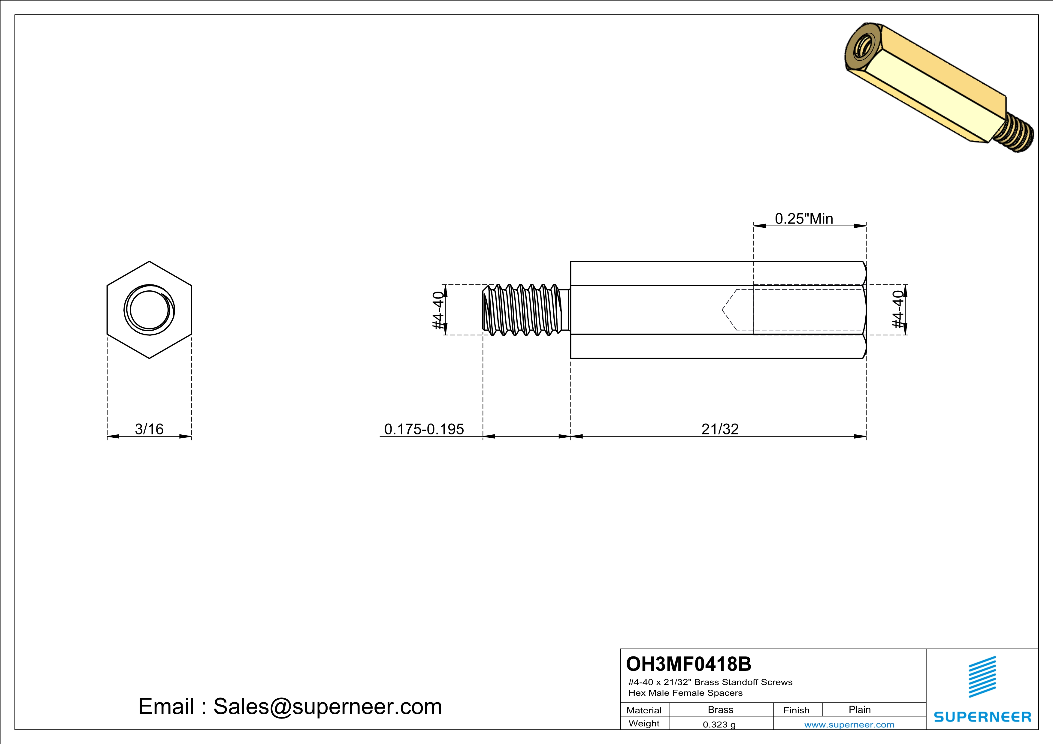 4-40 x 21/32" Brass Standoff Screws Hex Male Female Spacers 