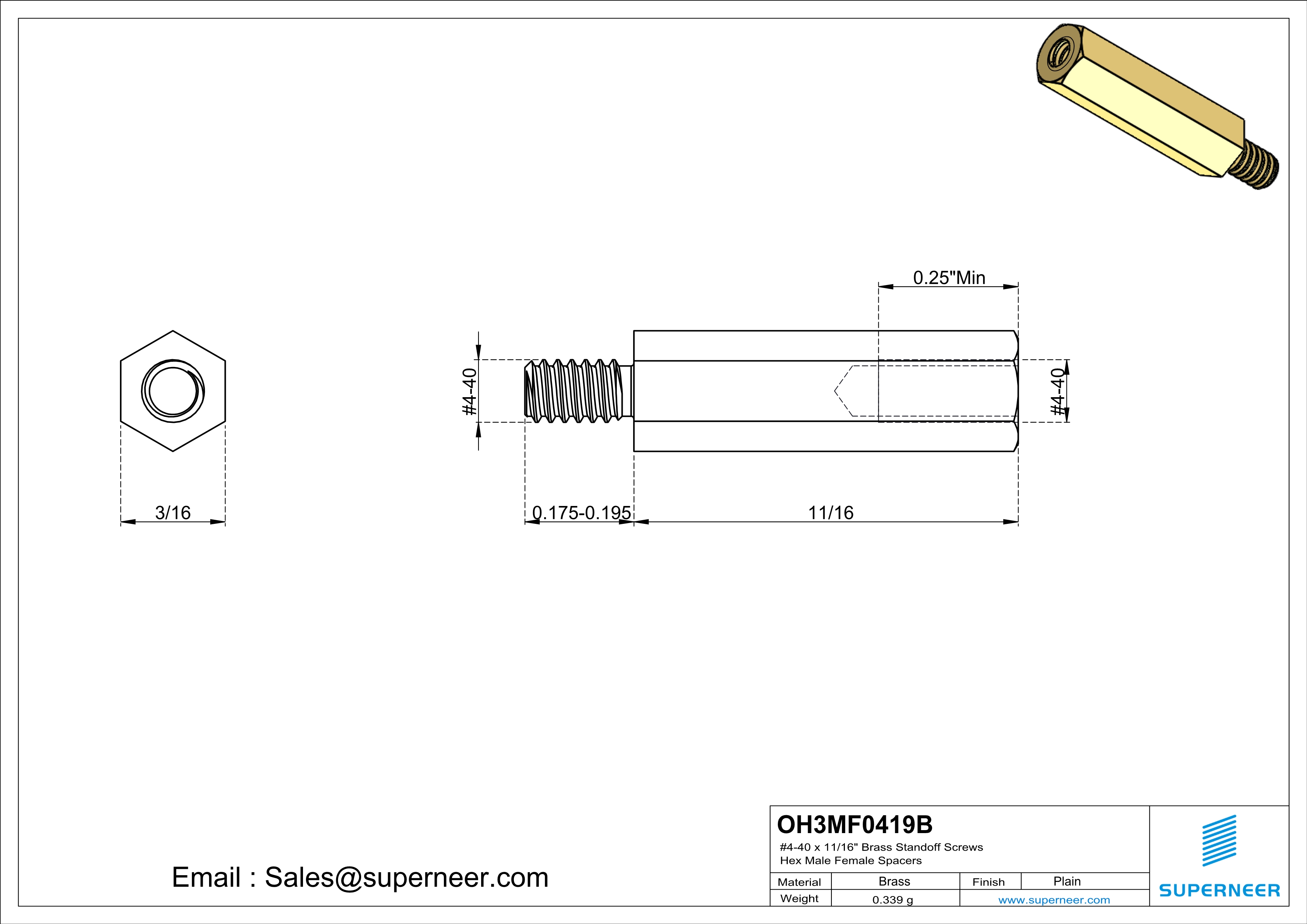 4-40 x 11/16" Brass Standoff Screws Hex Male Female Spacers 