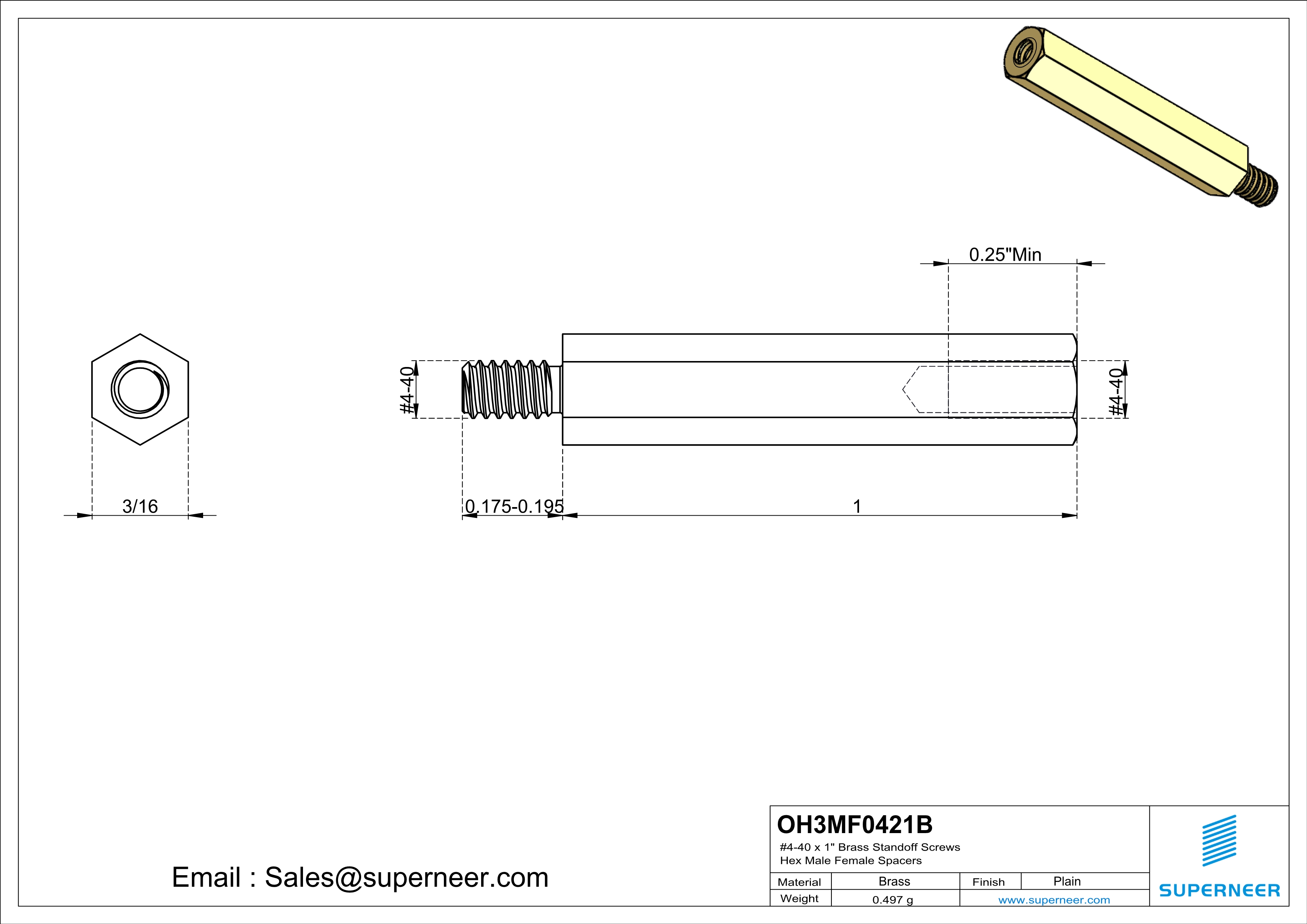 4-40 x 1" Brass Standoff Screws Hex Male Female Spacers 